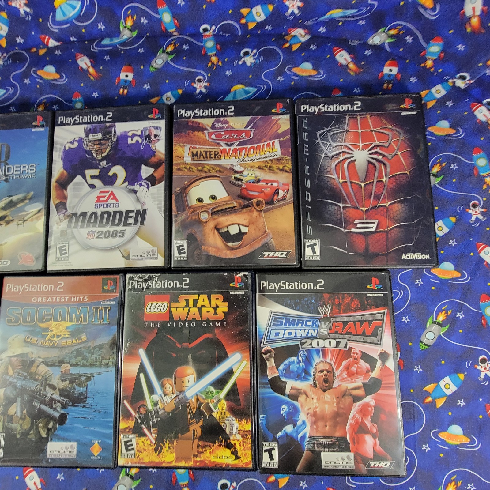 PS2 Games Lot of 9 Spider-Man 3 SmackDown vs Raw 2007 LEGO Star Wars Cars