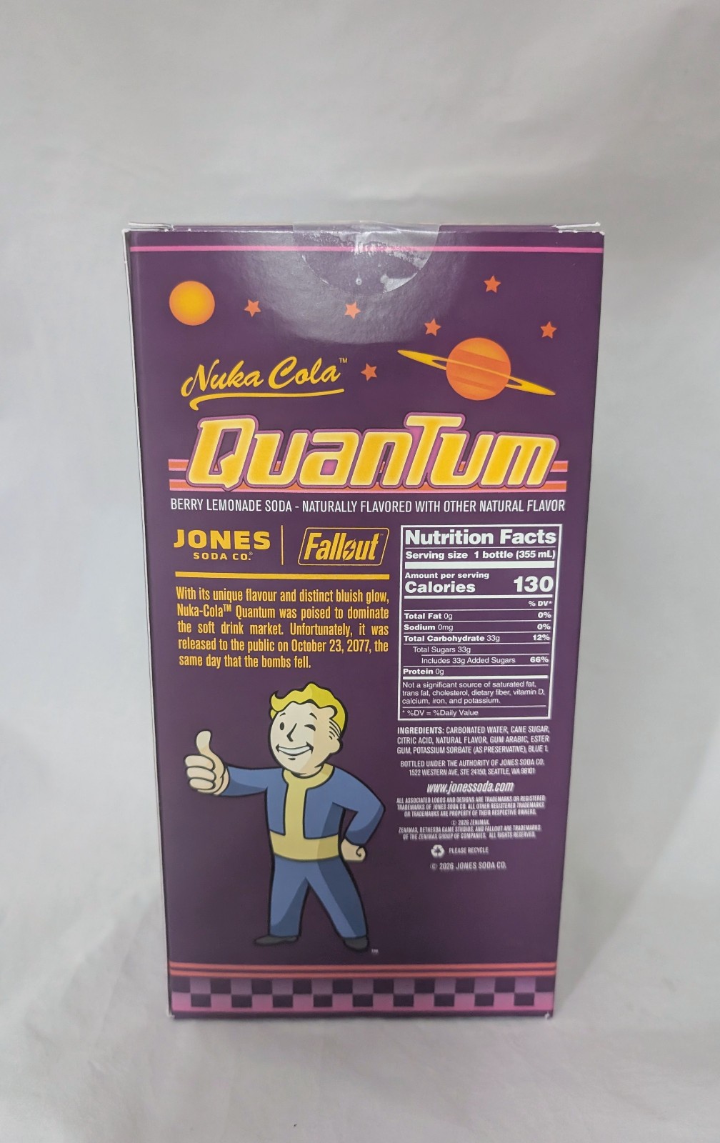 Fallout Nuka Cola Quantum Jones Soda Glass Rocket Bottle Limited Edition