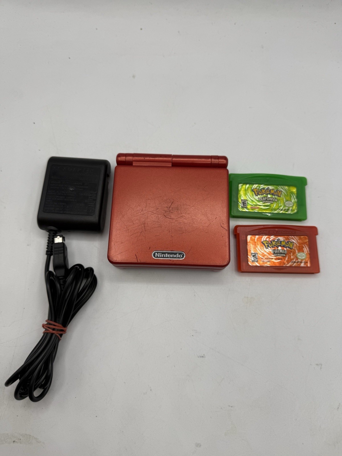 Nintendo Game Boy Advance SP AGS-001 Flame Red With Pokemon Leafgreen & Firered