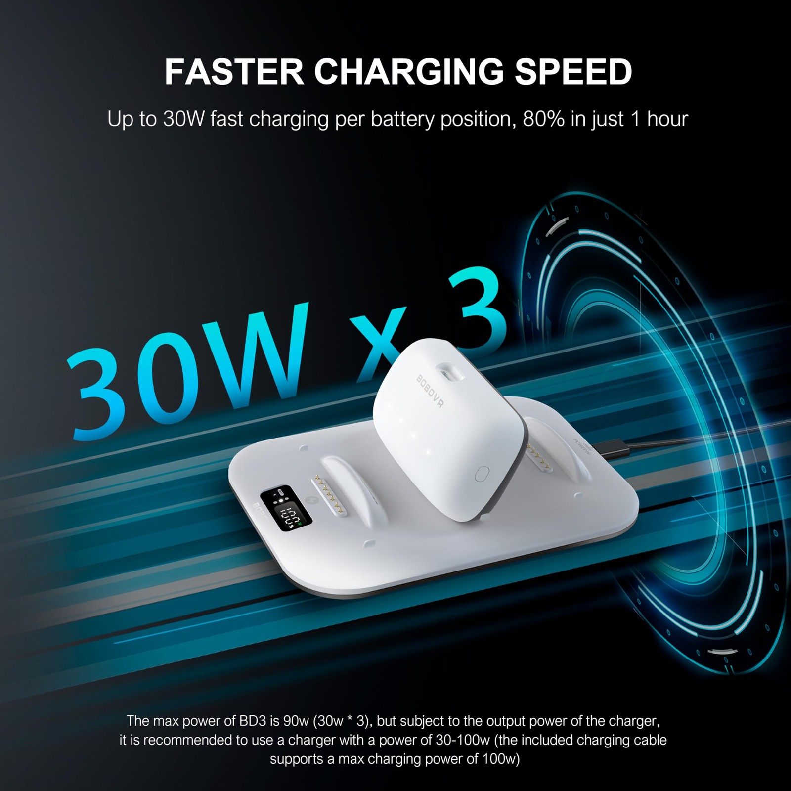 BD3 Charging Dock, Providing Fast Charging for 3*B100, 30W Power, 0-80% in Ju…