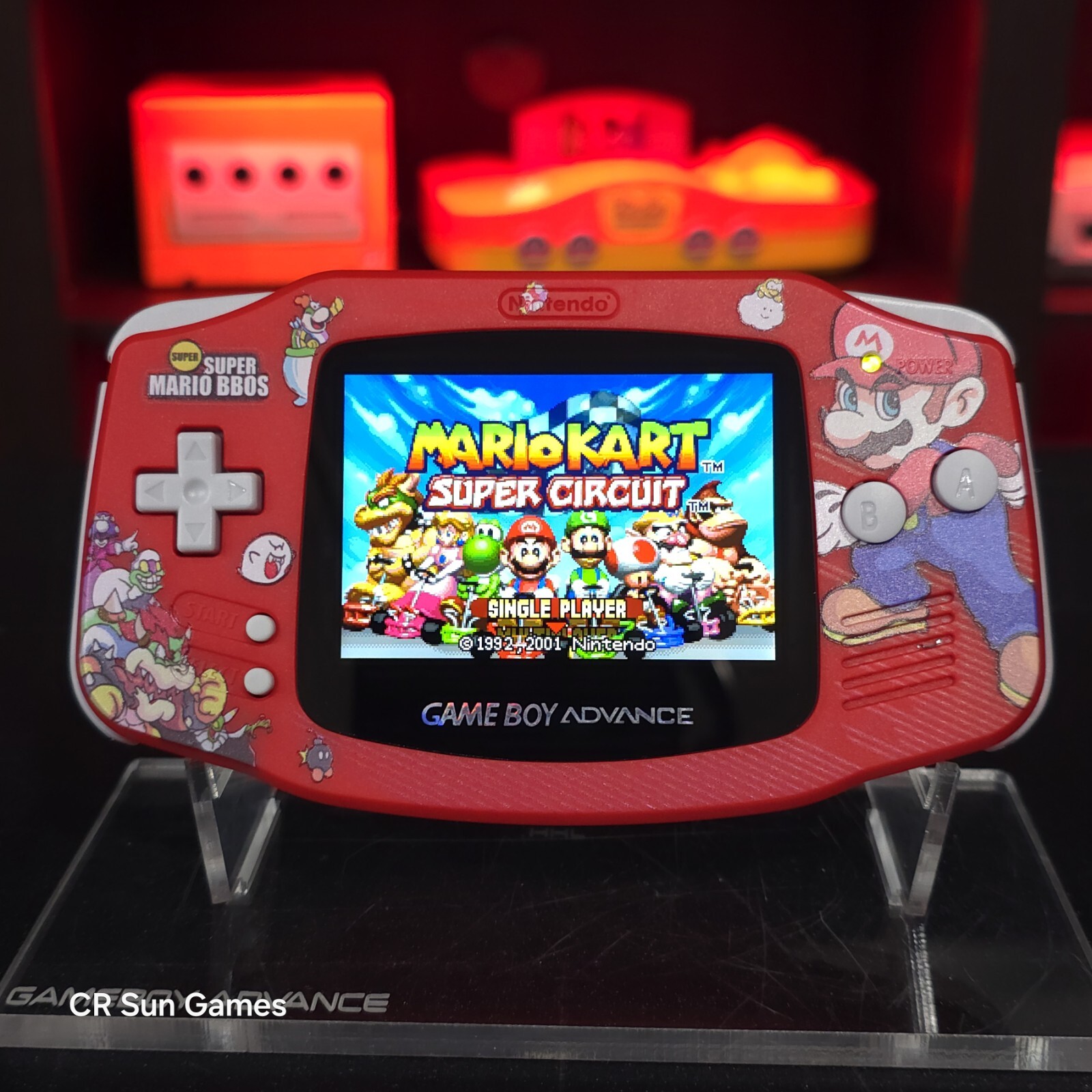 Mario Red Game Boy Advance GBA Console with iPS V5 Backlight Backlit LCD MOD