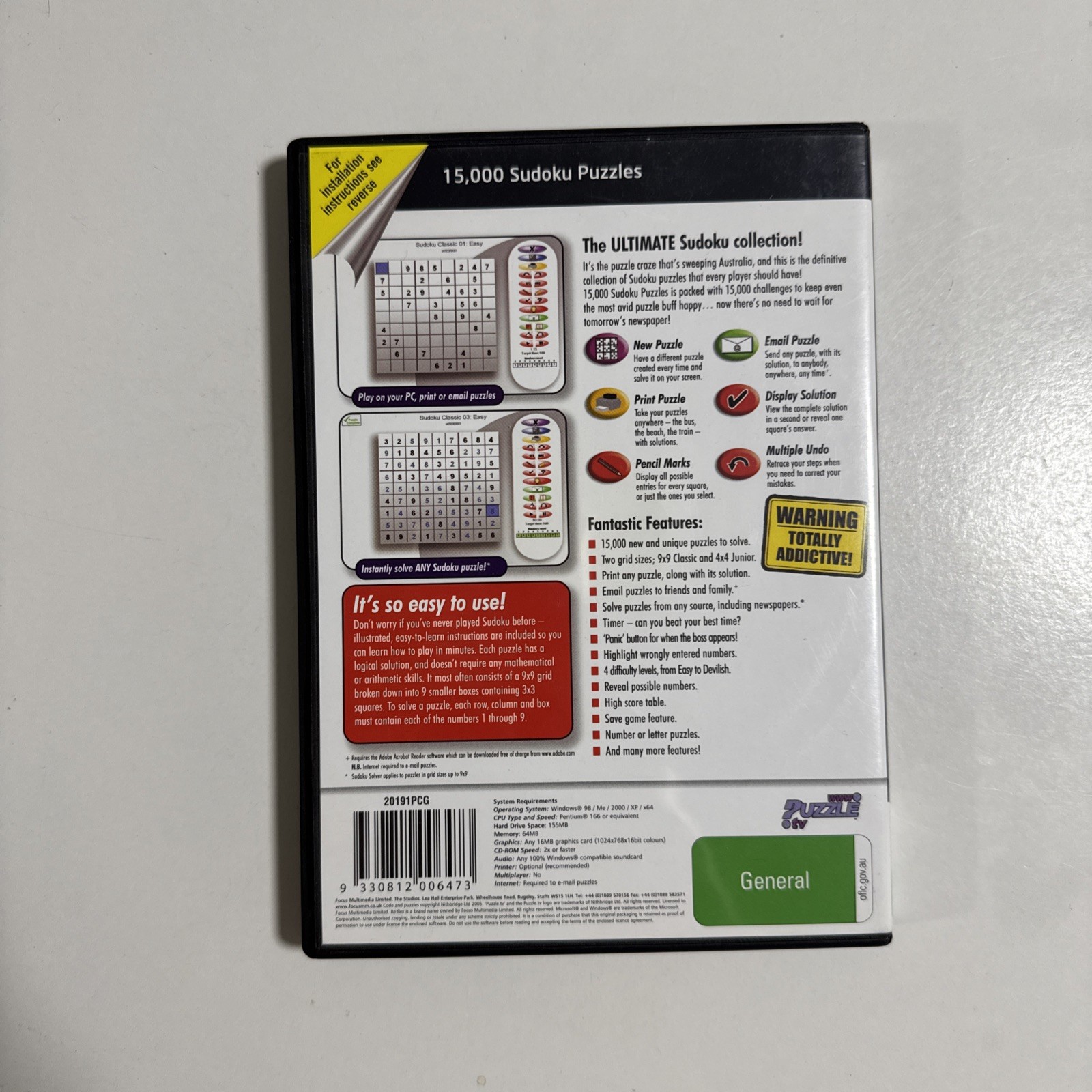 15,000 Sudoku Puzzles Game for PC / CD ROM (2004, Focus)