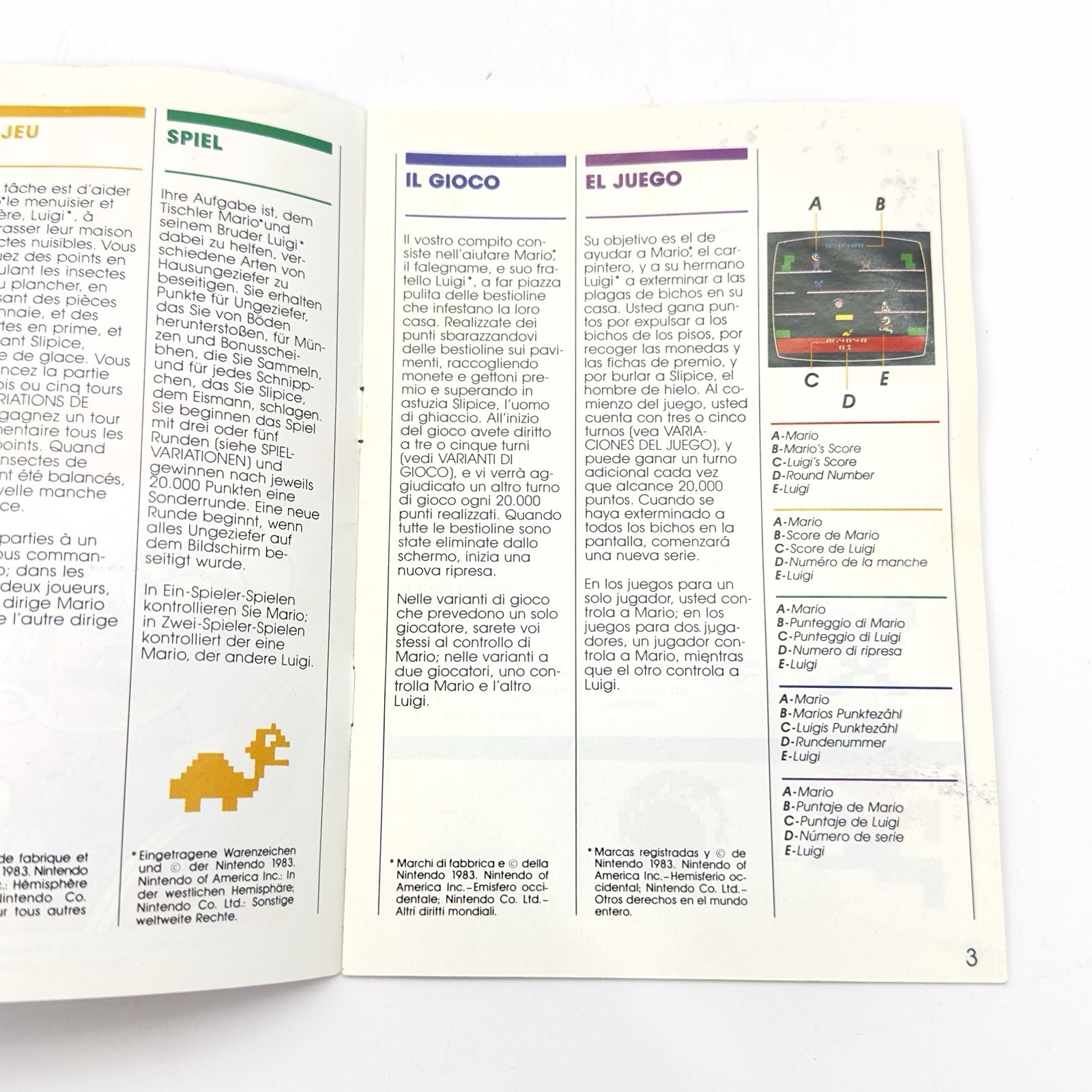 MANUAL ONLY Mario Bros. Atari 2600 RARE COLOR MULTI-LANGUAGE 1983 FREE S&H READ!
