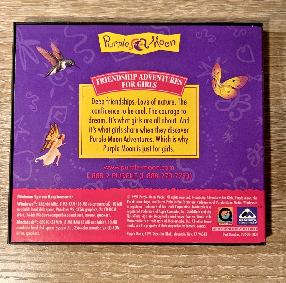 Secret Paths In The Forest PC CD-ROM Video Game Purple Moon Mattel 1997 RARE