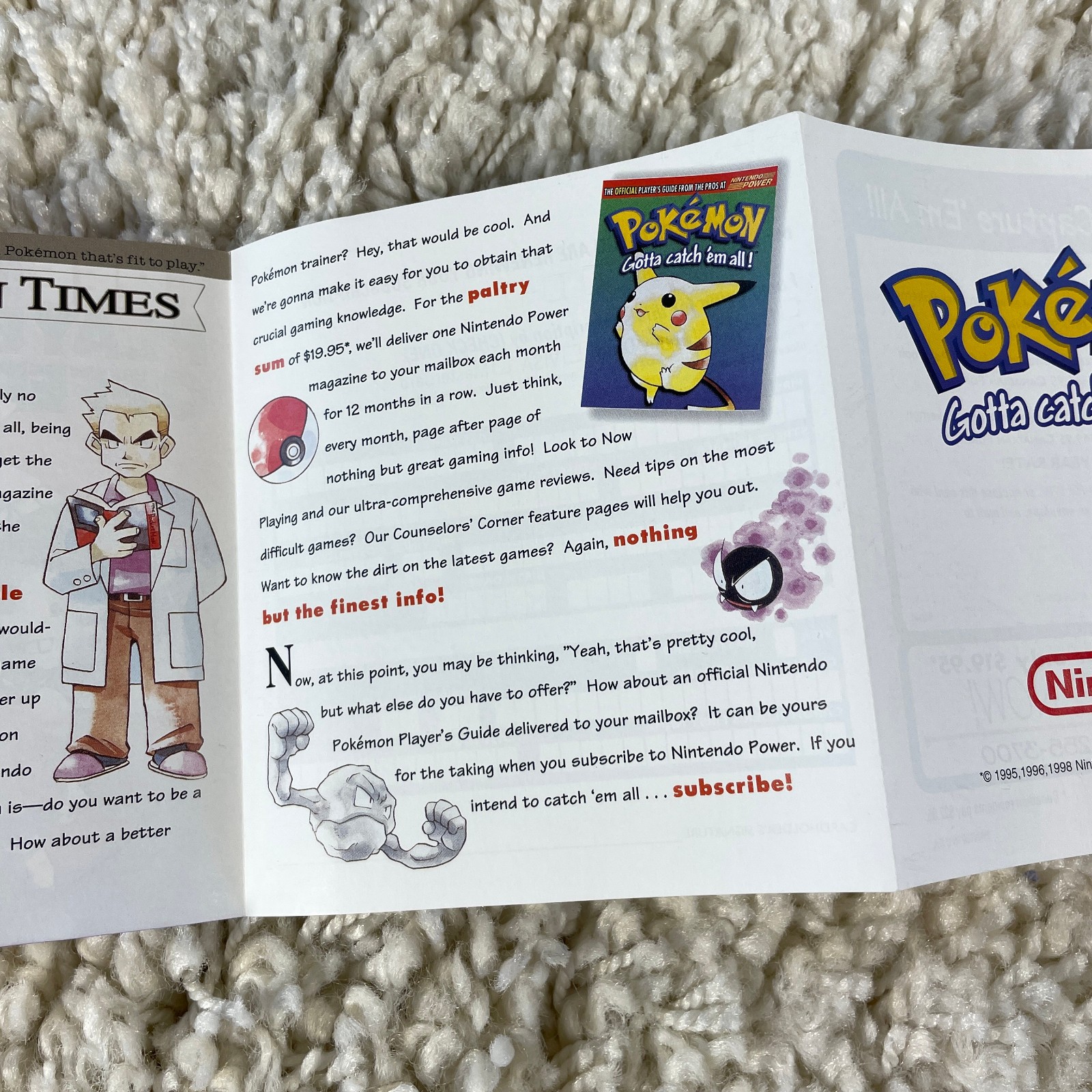 Pokemon Blue Red Game Boy Nintendo Power Player’s Guide Offer Insert Only No Box