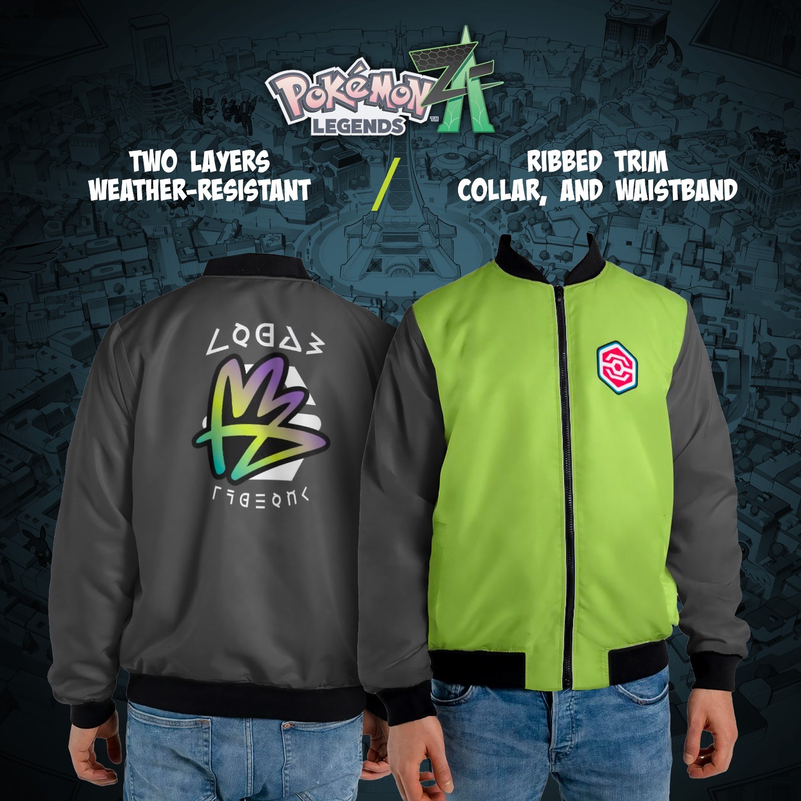 Pokémon LEGENDS ZA Bomber Jacket | Unisex Nylon Zip-Up | Gamer Jacket