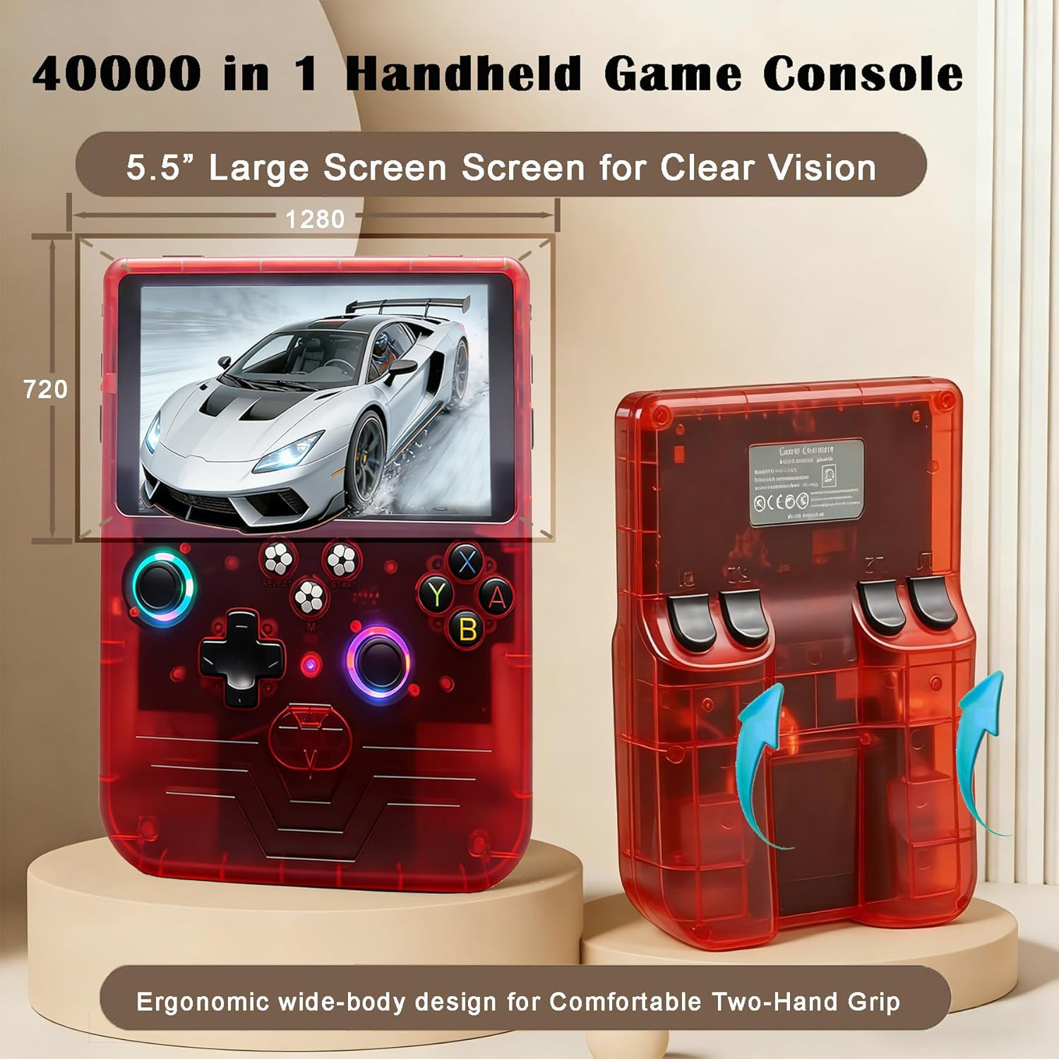 R60MAX Handheld Game Console, 5.5 Inch IPS Screen Retro Gaming Consoles, 40000 i
