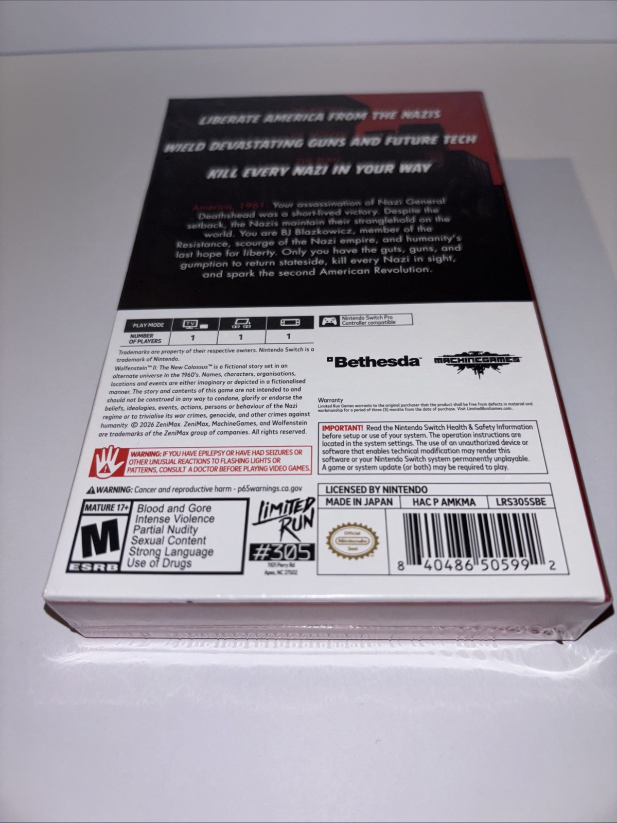 STEELBOOK EDITION WOLFENSTEIN 2 II THE NEW COLOSSUS LIMITED RUN GAMES U.S. ESRB