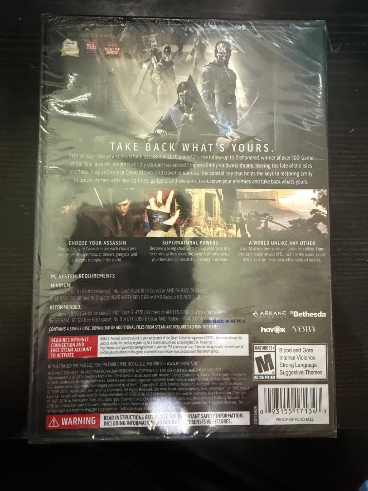 Dishonored 2 PC Game Brand New Factory Sealed