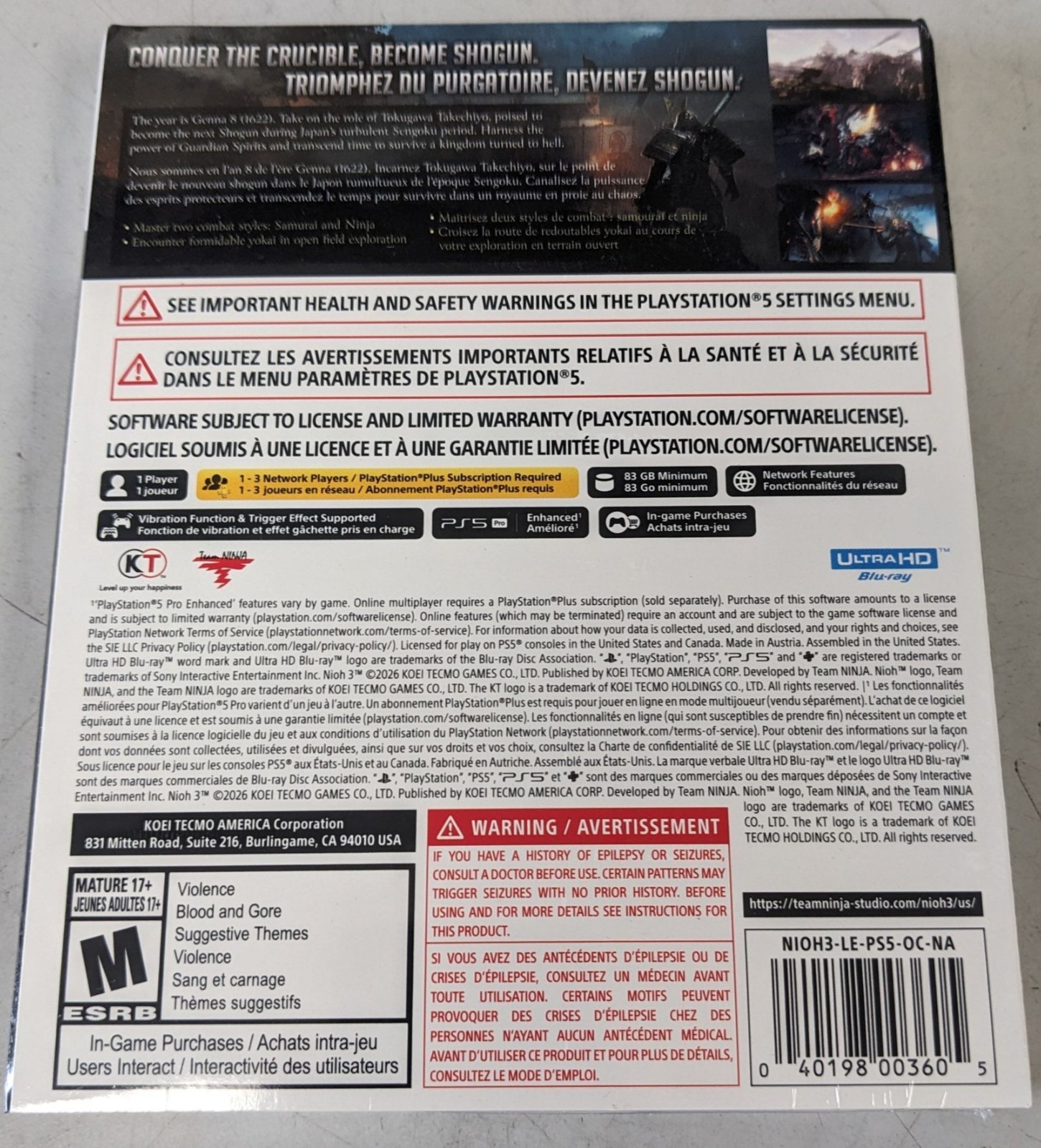 Nioh 3 – Steelbook Launch Edition – PlayStation 5 – NEW SEALED -FREE US SHIPPING
