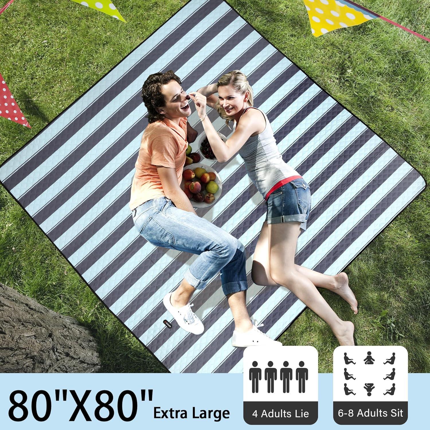 Extra Large Waterproof Picnic Blanket 80″x80″ with Carry Strap