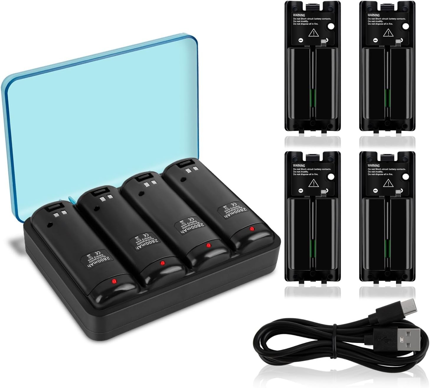 Wii Remote Battery Charger,4 in 1 Charging Station with 4 Pack 2800mAh