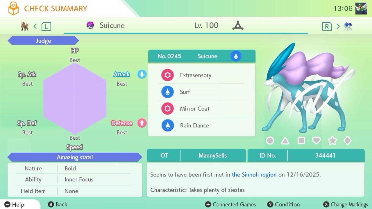 BDSP Caught Legendaries Shiny/Non Shiny, 6IV, Level 100, EVs 6HP 252ATK 252SPE