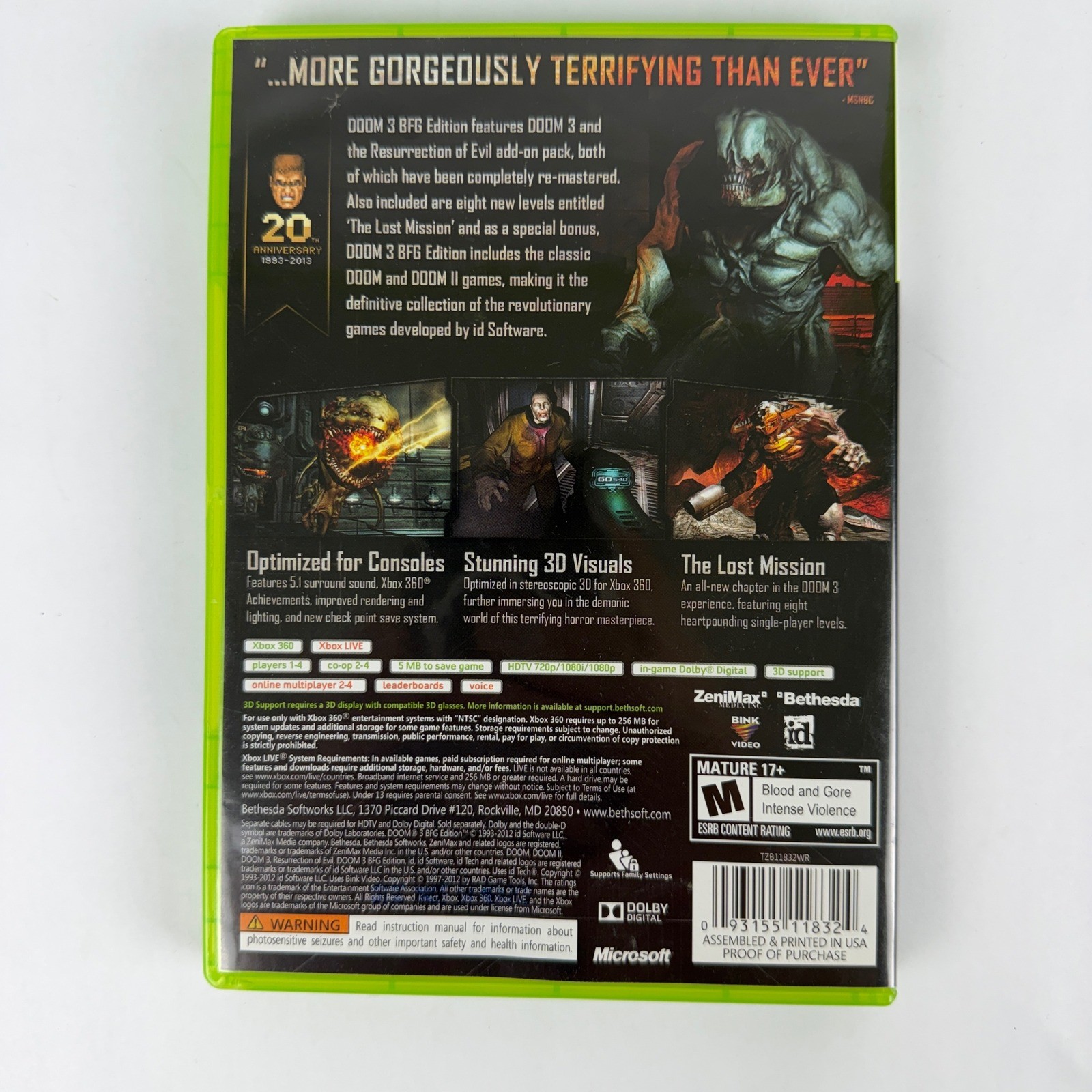 Doom 3 BFG Edition Xbox 360 Remastered Includes Doom 1 2 and Lost Mission NTSC