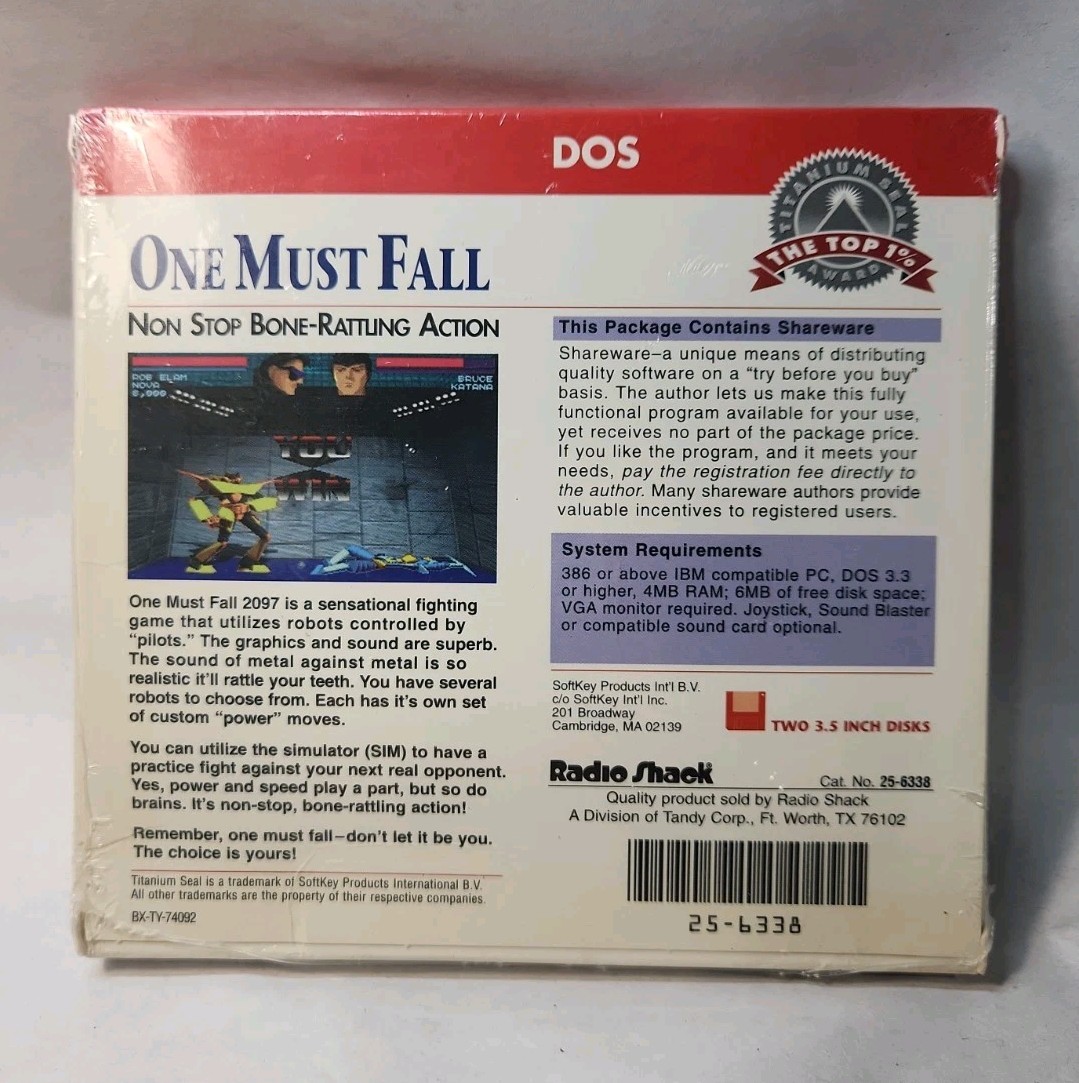 vintage Radio Shack ONE MUST FALL PC DOS game 3.5″ Disk – New In Shrink Wrap
