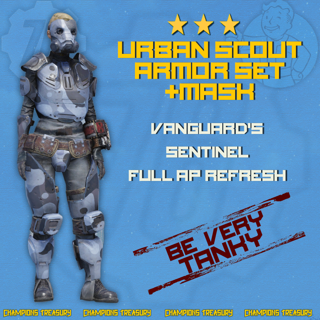 FALLOUT 76 PC URBAN SCOUT ARMOR FULL SET &MASK! VANGUARD’S POWERED SENTINEL’S