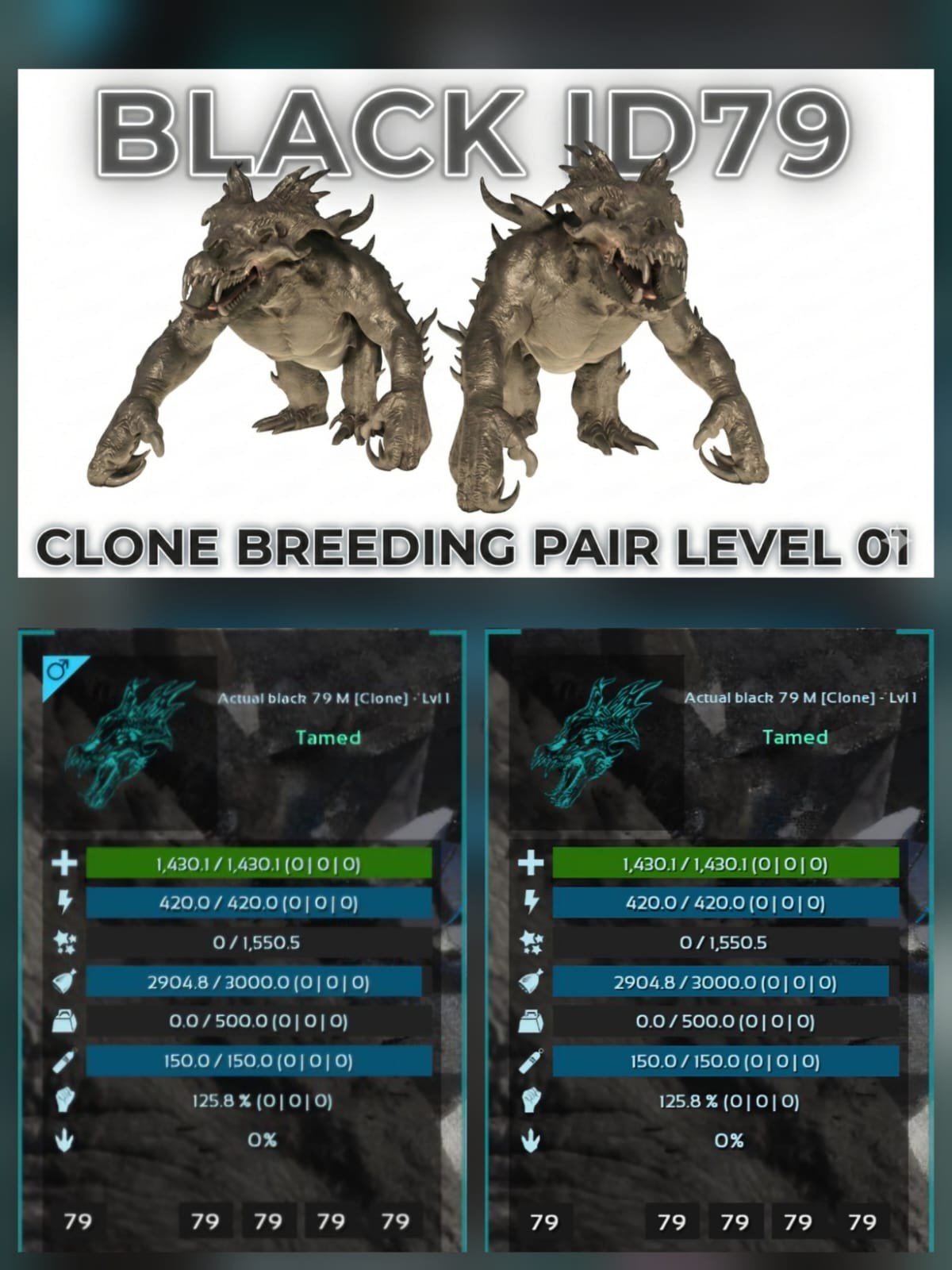 Ark Ascended Pve official Ossidon Pair Clone Level 01 Black Id79 PC/XBOX/PS5