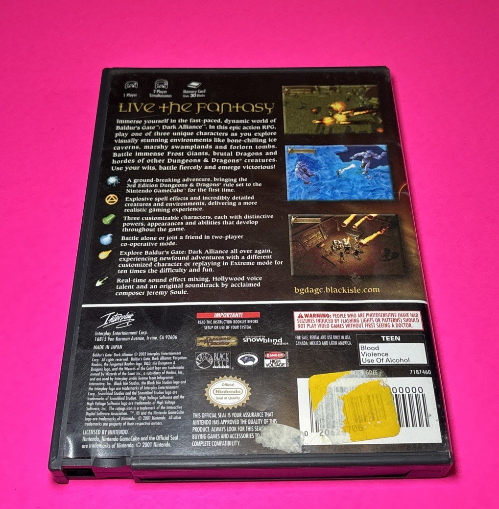 Baldur’s Gate: Dark Alliance (Nintendo GameCube, 2002) No Manual RARE Tested