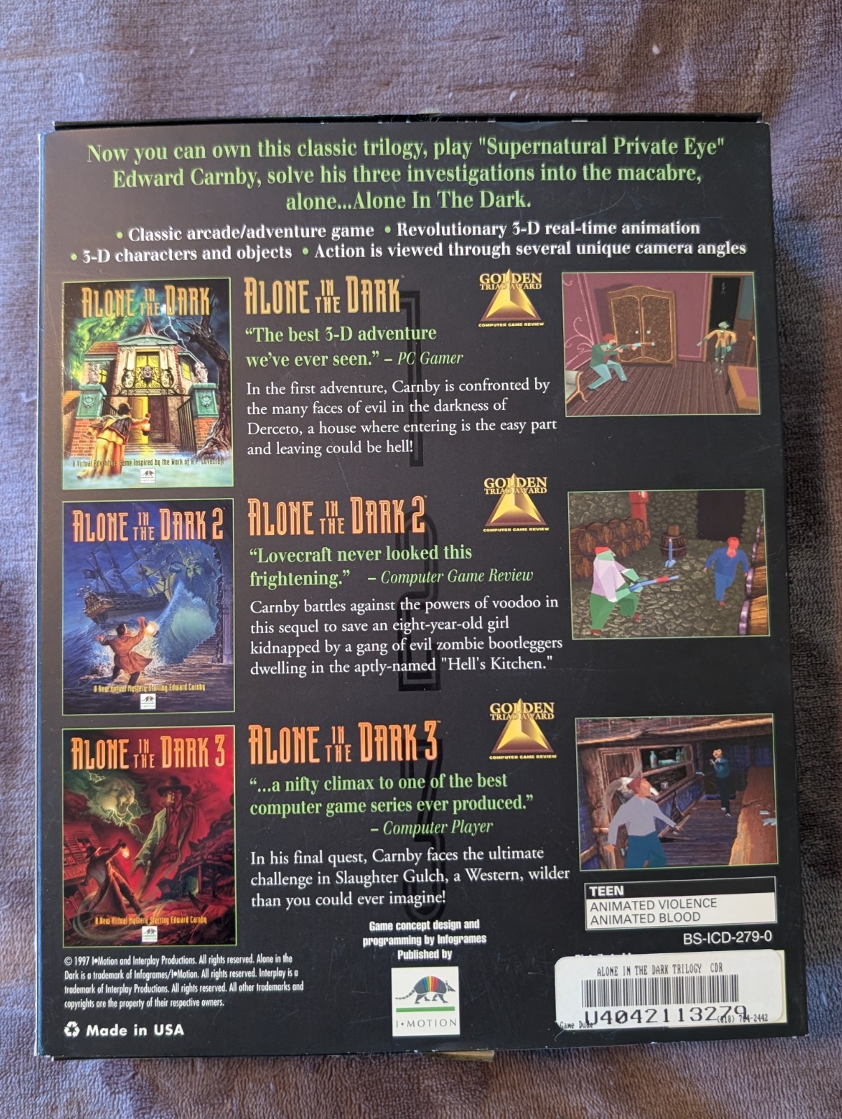 Alone in the Dark The Trilogy 1+2+3 PC CD-ROM Video Game Horror Classic 1997 CIB