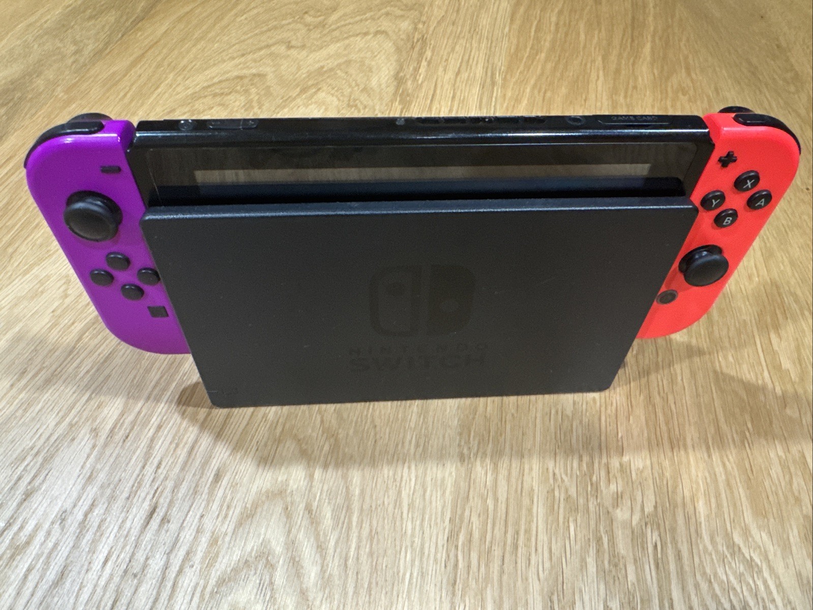 Nintendo Switch Console V2–Neon Purple & Neon Red Joy-Cons–Tested–Dock & Charger