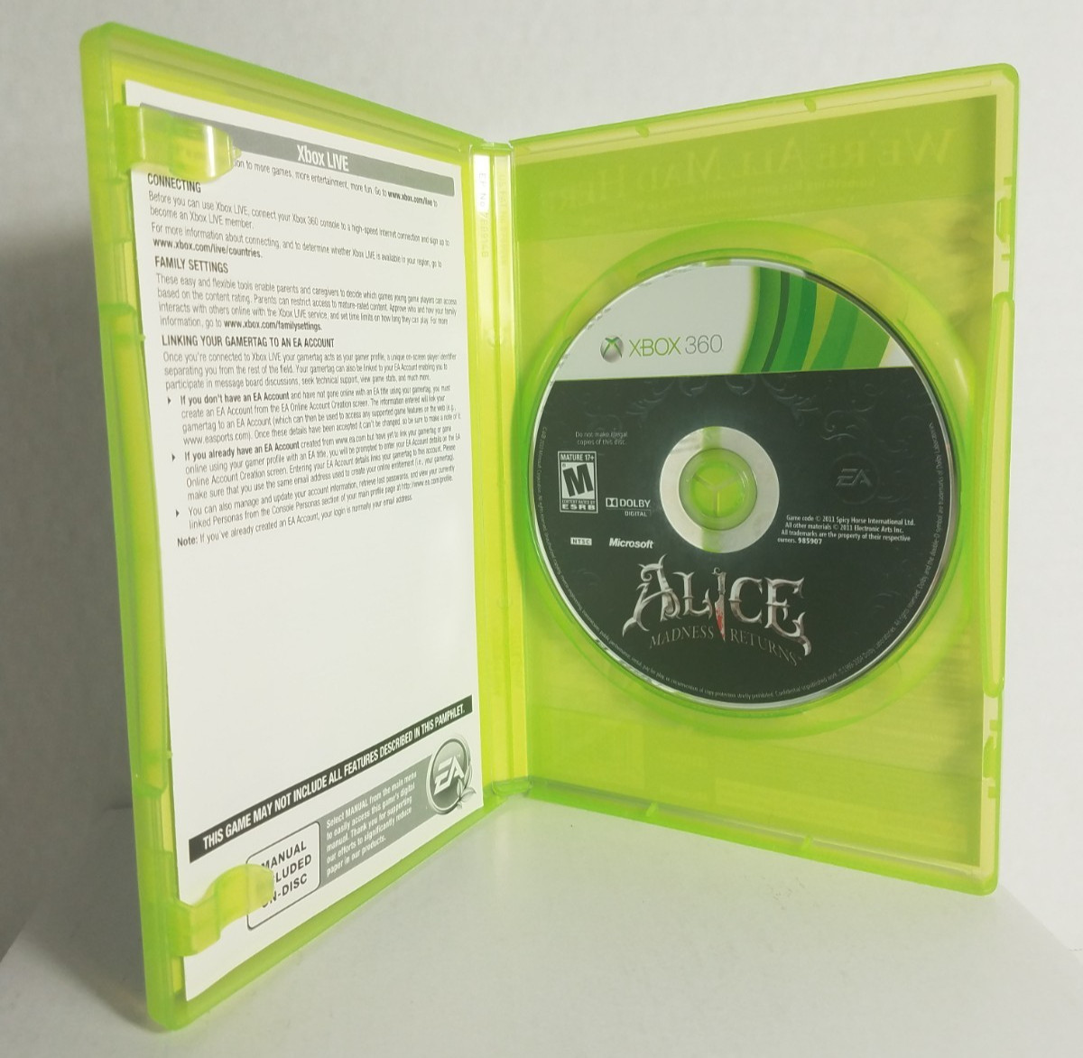 Alice: Madness Returns Xbox 360 Case Disk 2011 Electronic Arts