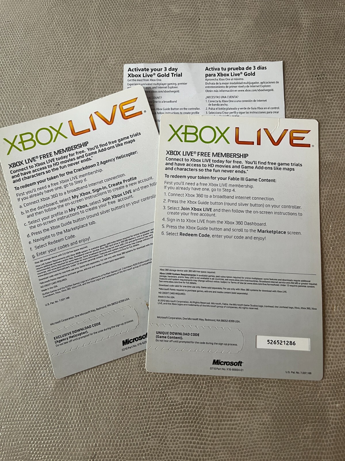 XBOX LIVE 2 Day / 48 Hour UNUSED Code Cards, Lot of 20 Trial Codes + BONUS items