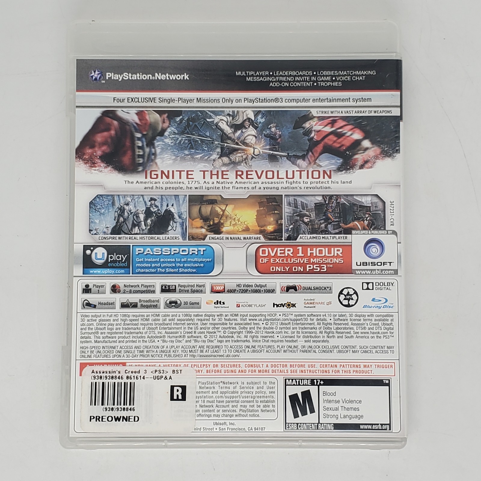 Assassin’s Creed III 3 PlayStation 3 PS3 Complete In Box Tested Working Good.