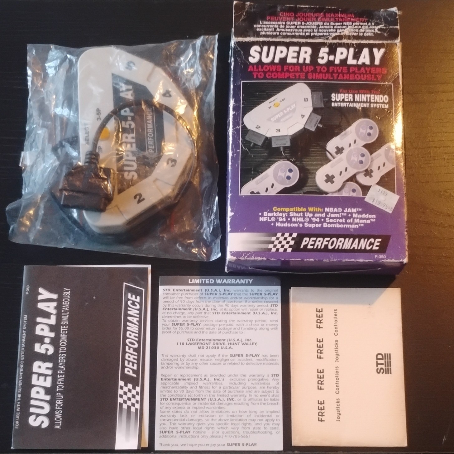 Performance Super 5-Play Multitap Adapter/Accessory/Attachment for SNES (Tested)