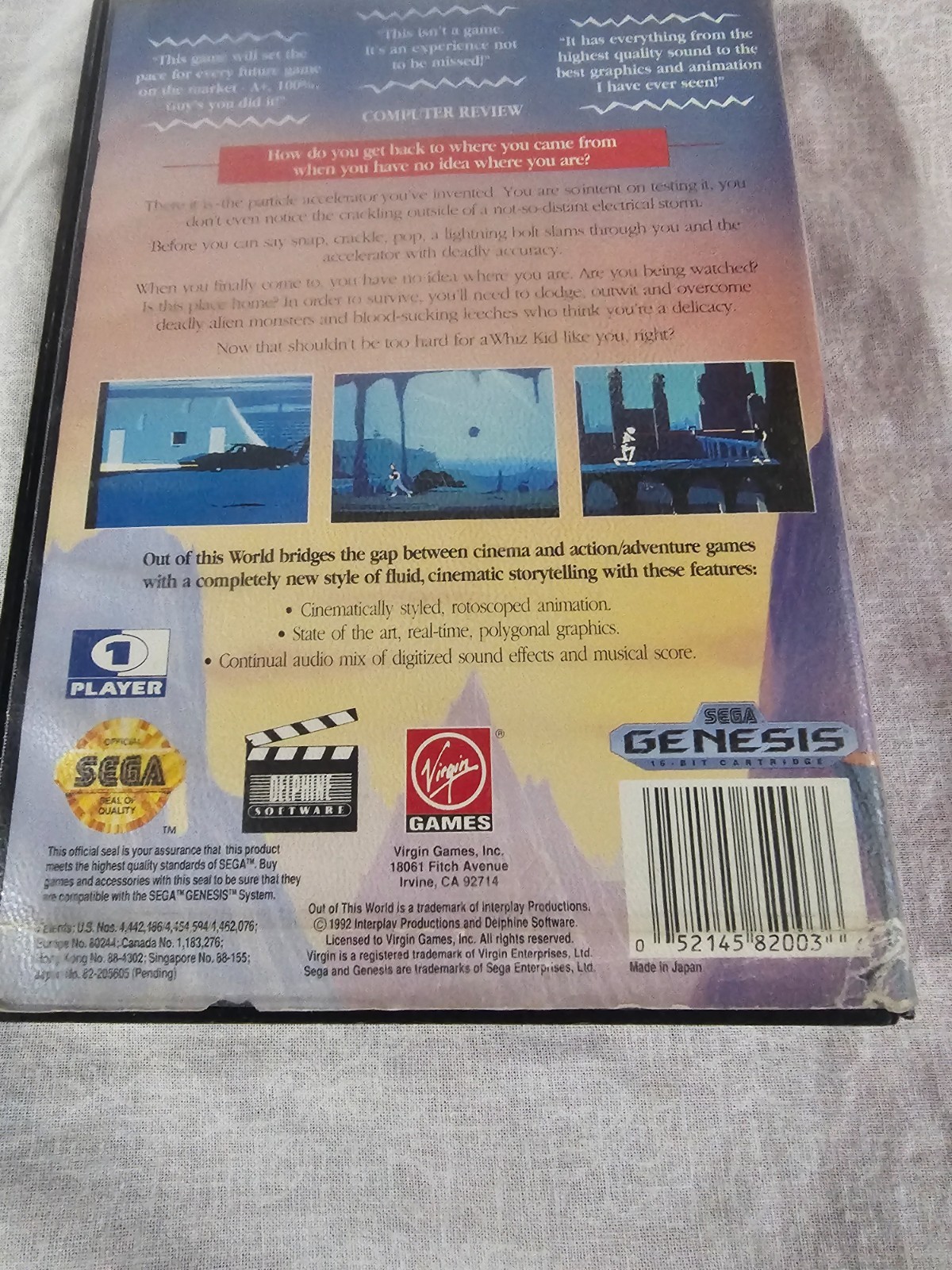 Out of This World (Sega Genesis, 1994) Cartridge T-70106 1 Year Guarantee Tested