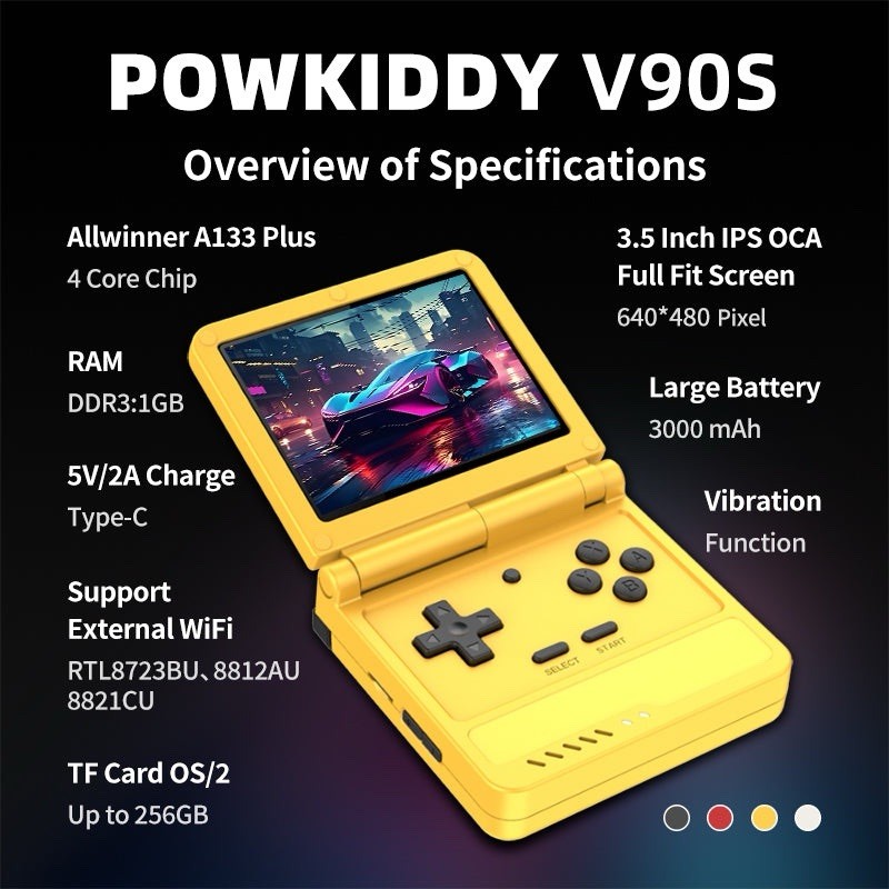 Powkiddy V90S 3.5 Inch Foldable Open Sourse Retro Flip Handheld Game Console
