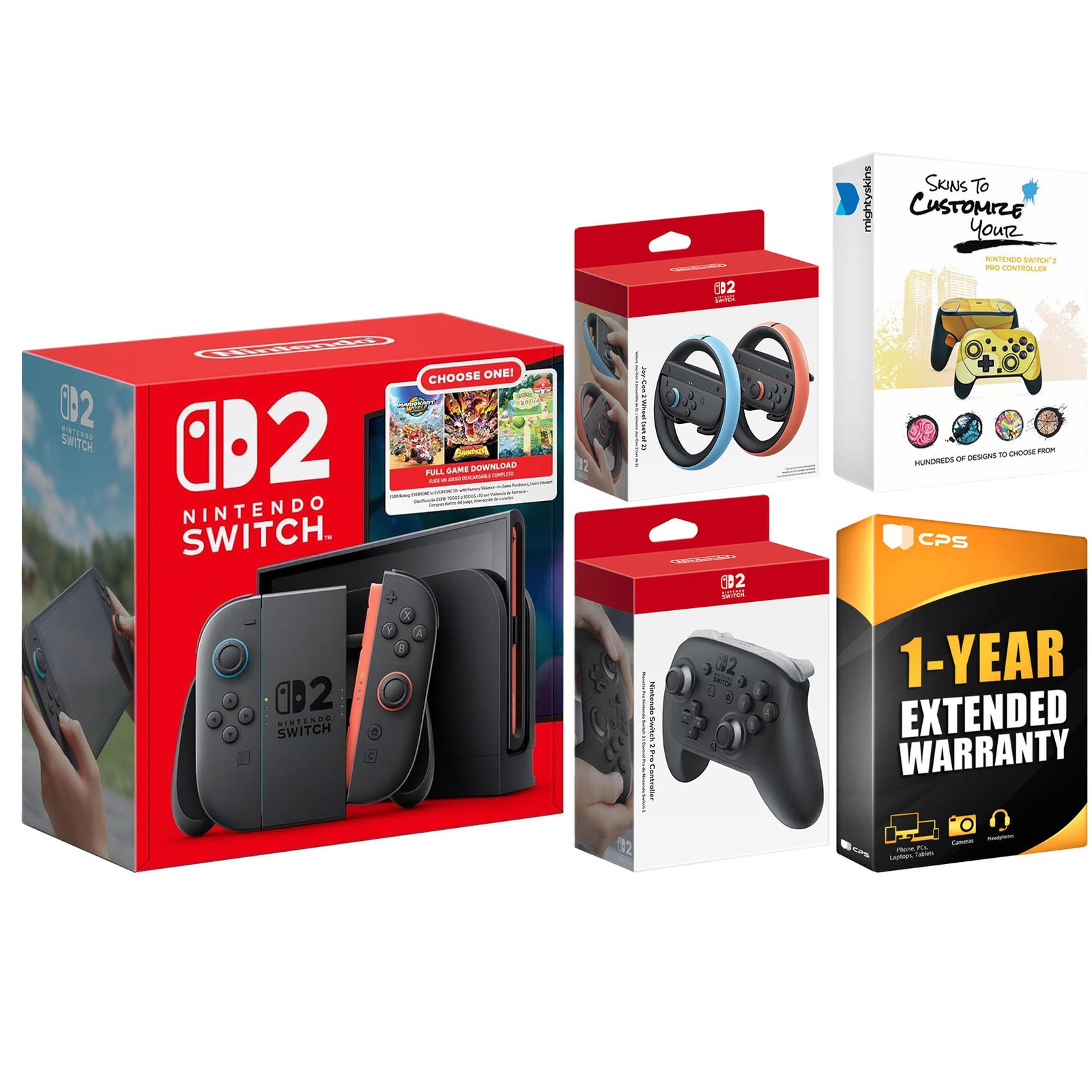 Nintendo Switch 2 Choose Your Game + Joy Con Wheels and Pro Controller Bundle