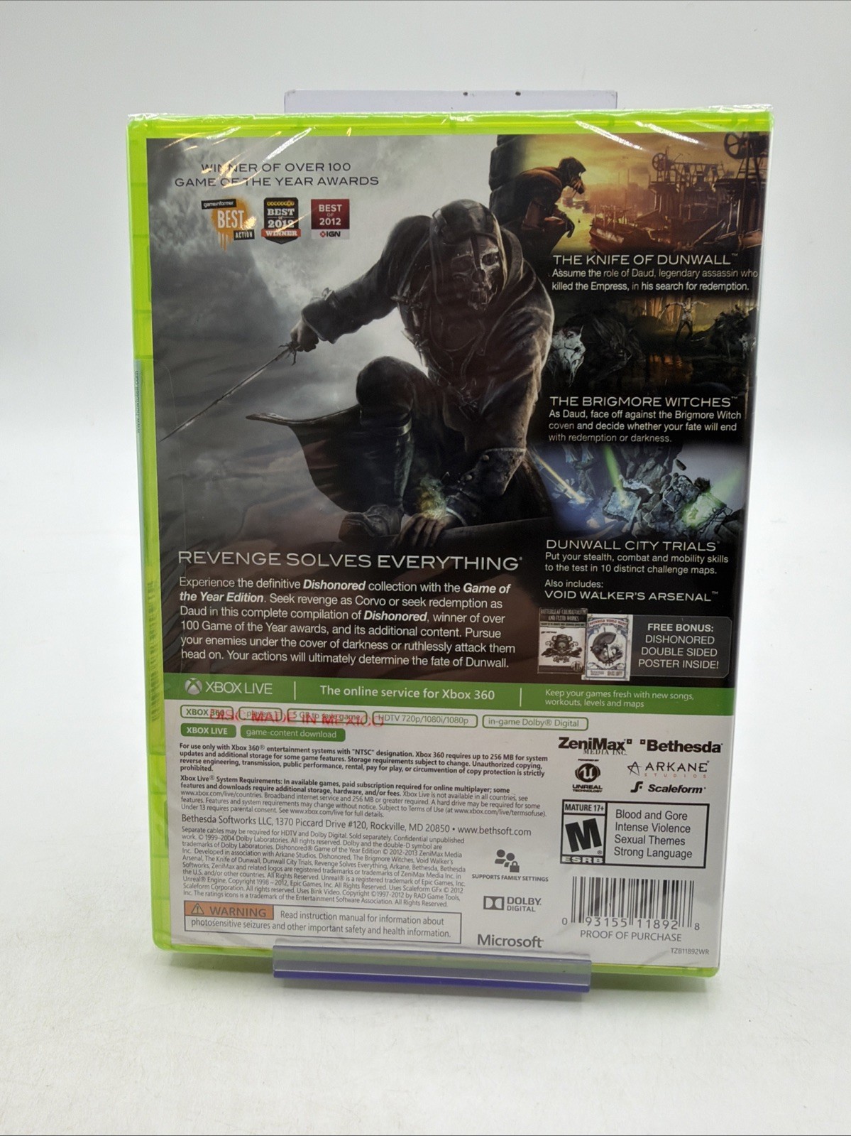 Dishonored Game of the Year Edition (Xbox 360, 2012) First Print W/slipcover NEW