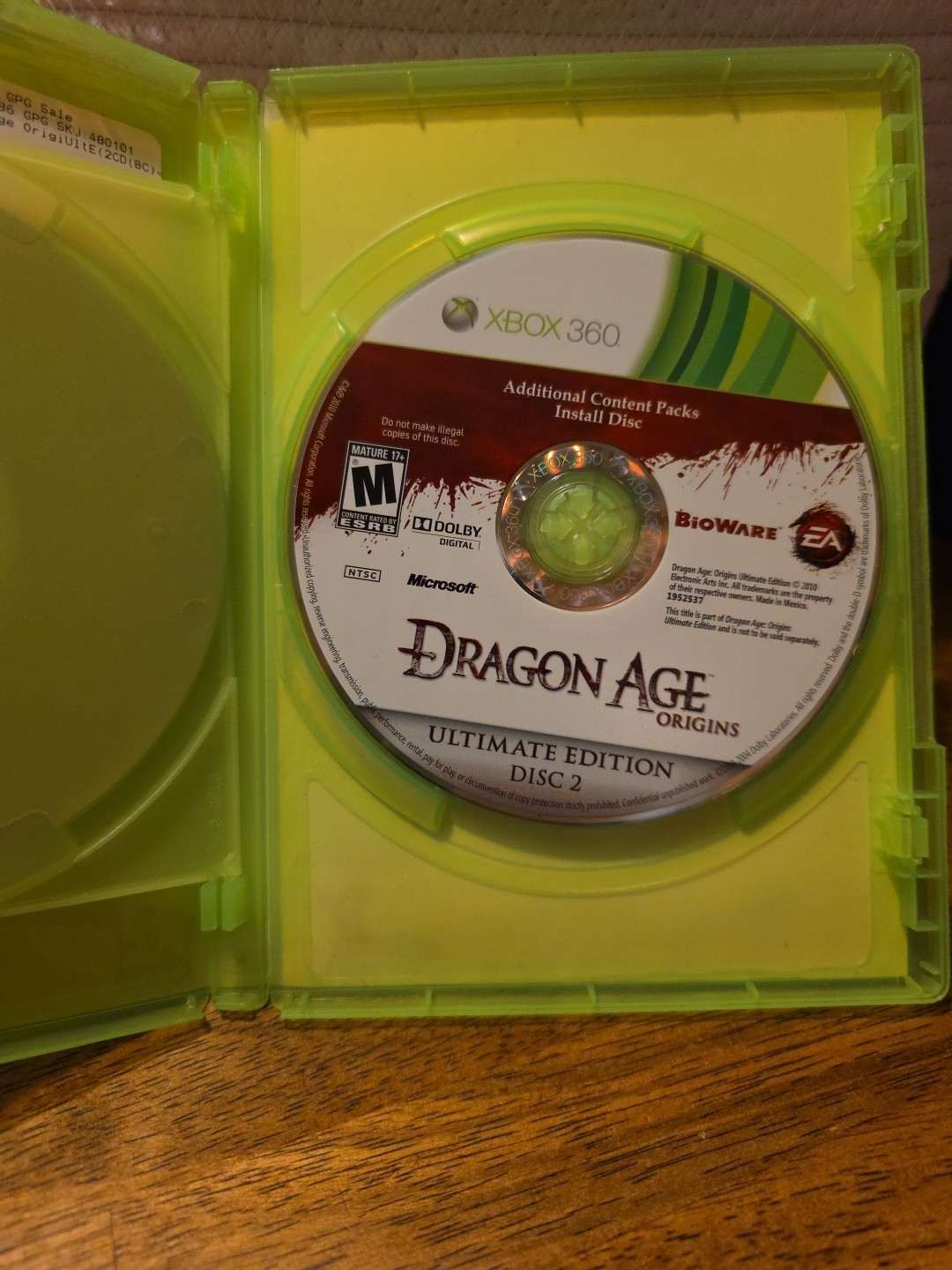 Dragon Age: Origins Ultimate Edition (Microsoft Xbox 360, 2010) No Manual