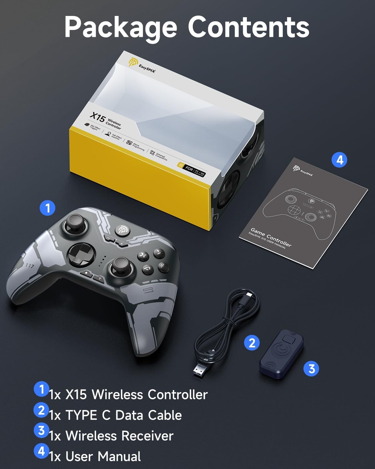 EasySMX X15 Gaming Controller Wireless Bluetooth Long Battery Life PC / Switch