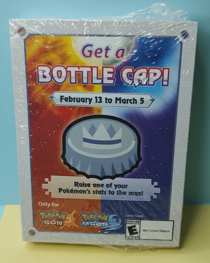 SEALED Pokemon Sun & Moon 3DS Get A Bottle Cap RARE GameStop Promo Cards EXPIRED