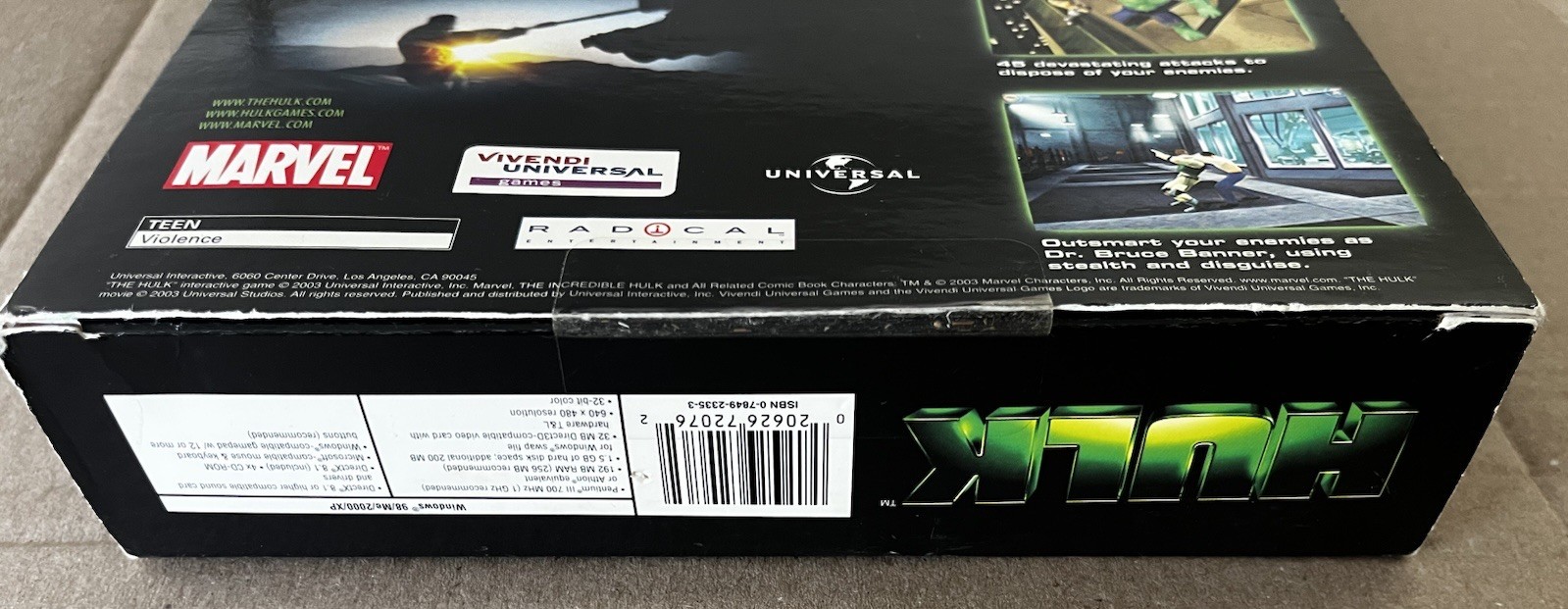 HULK Big Box PC Game CD-rom Universal Interactive Marvel 2003 Incredible Hulk