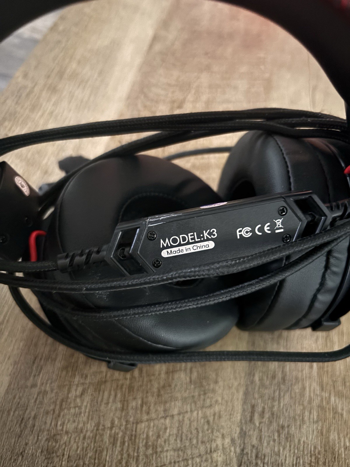 K3 USB Wired Over-Ear Gaming Headset w/ Boom Mic Adjustable Headband Black/Red
