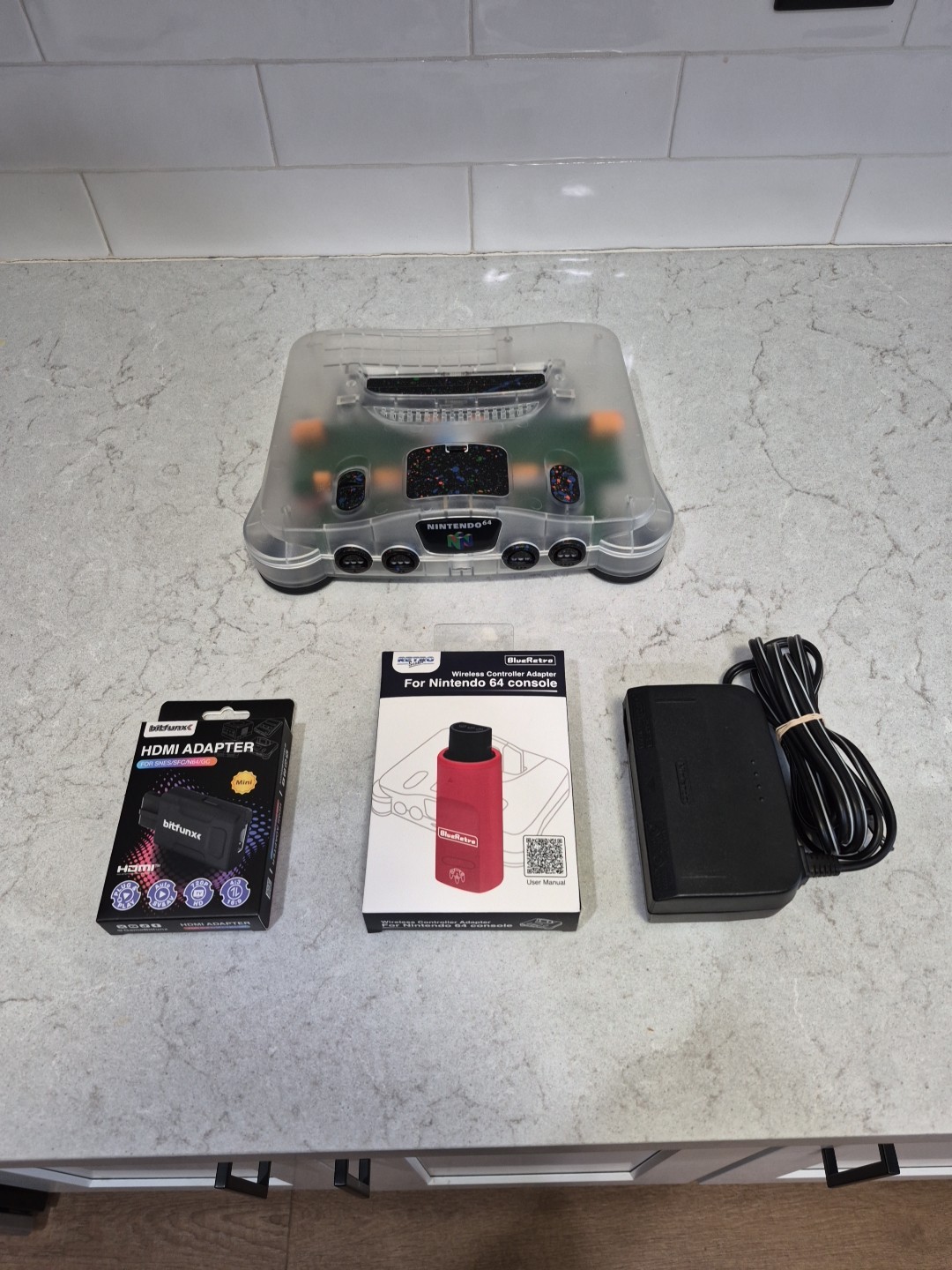 Custom N64 Translucent Shell W/ UV LEDs, Fan, Wireless Controller/ HDMI Adapters