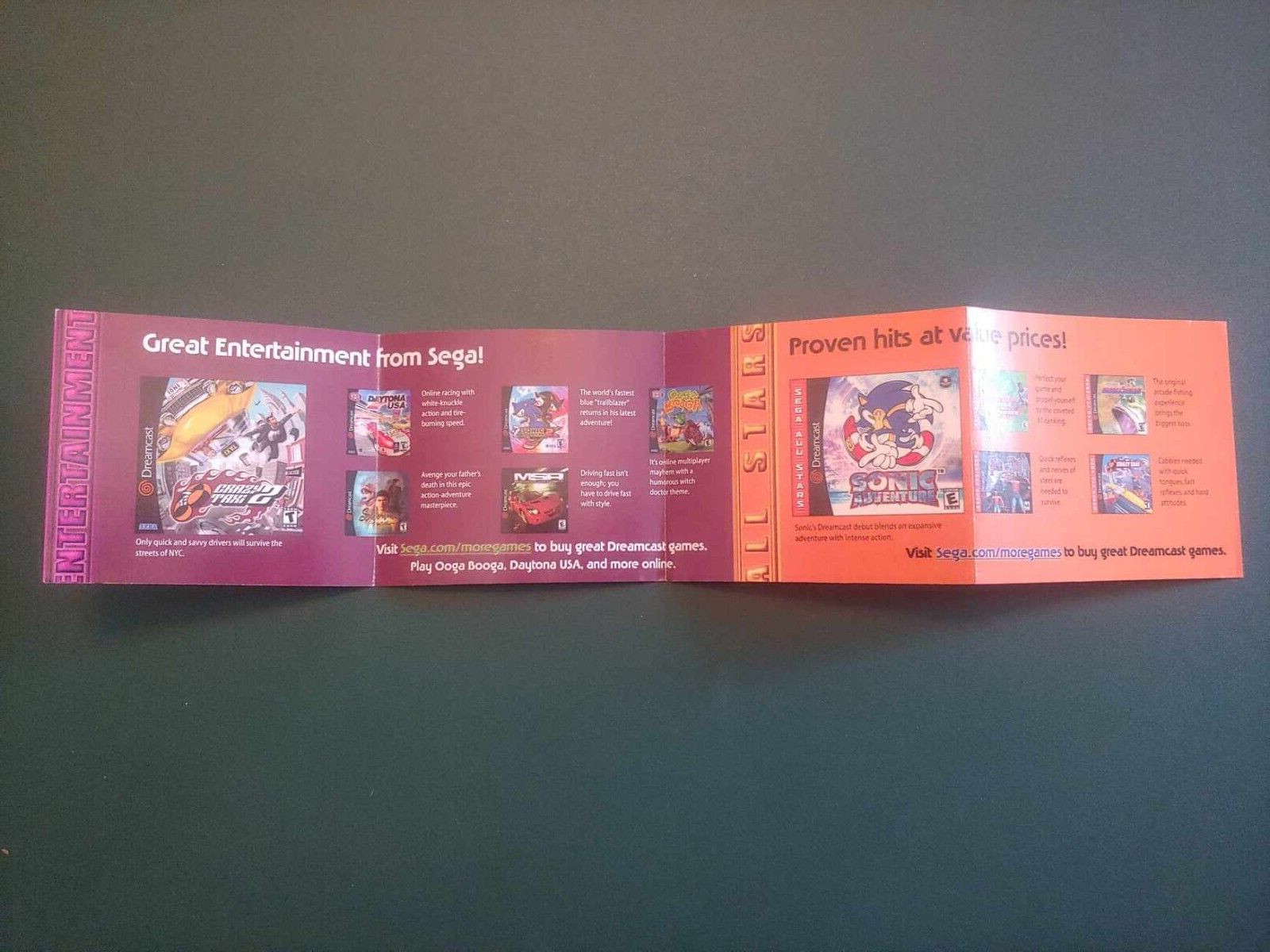 Vintage 2001 SEGA DREAMCAST Console “More Games” Promotional Fold-Out Insert