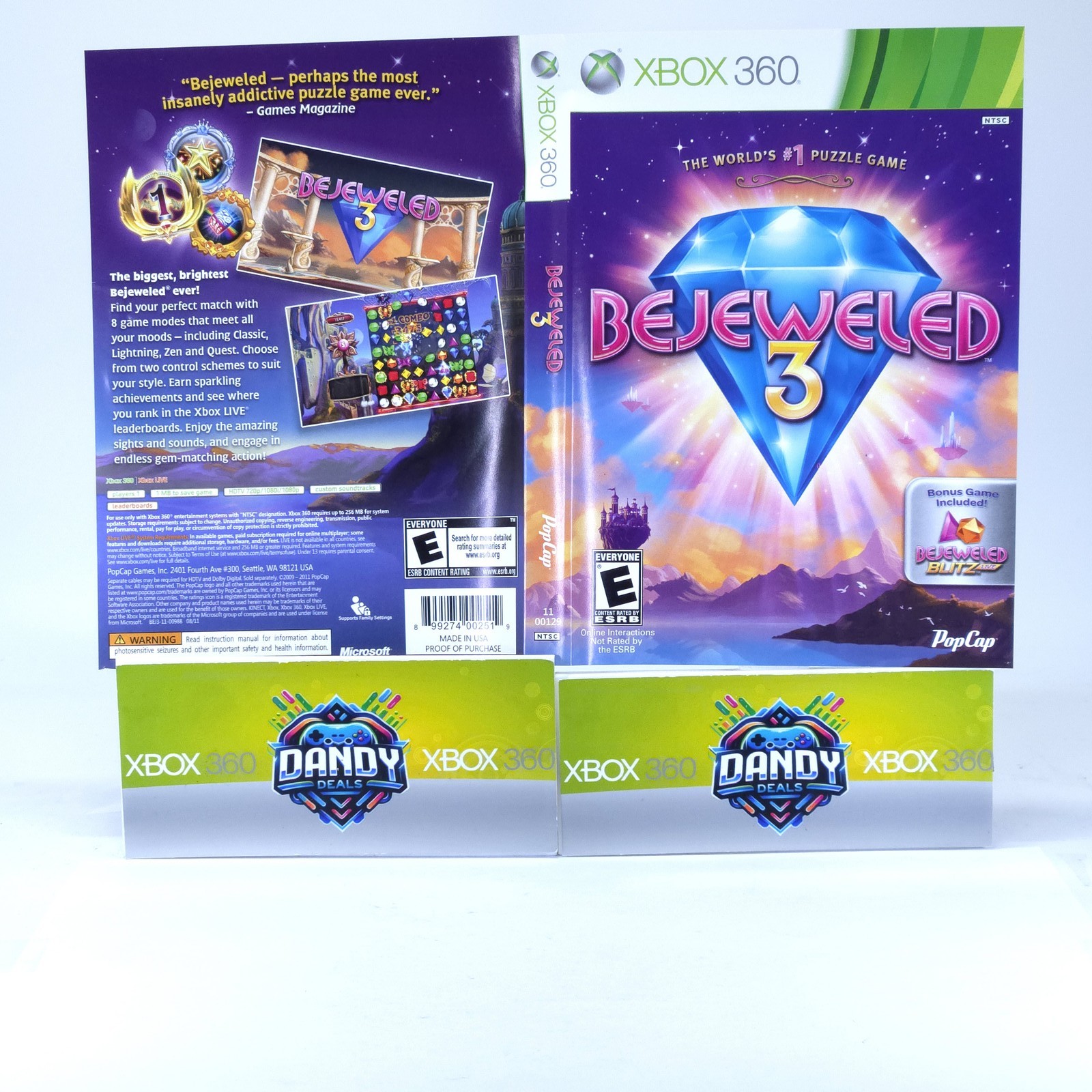 Bejeweled 3 CIB W/ Slipcover + Manual – Xbox 360