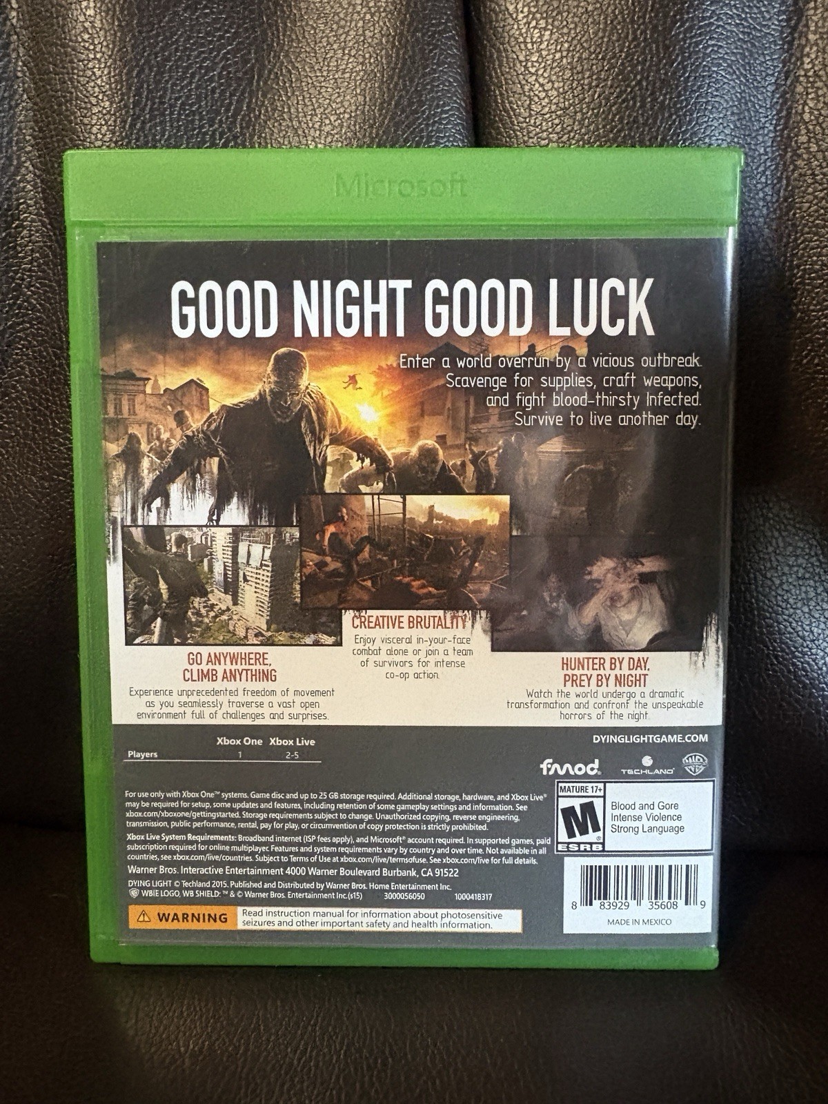 Dying Light Xbox One Warner Bros. Action & Adventure Survival Horror Manual 2015