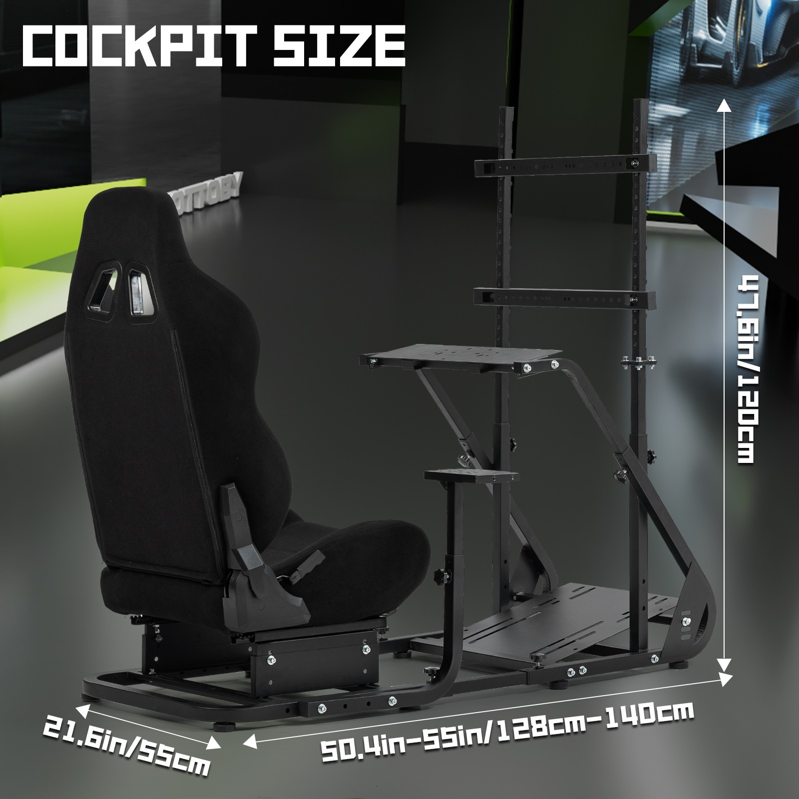 Hottoby Racing Simulator Cockpit With Black Seat & Monitor Stand Fits Logitech