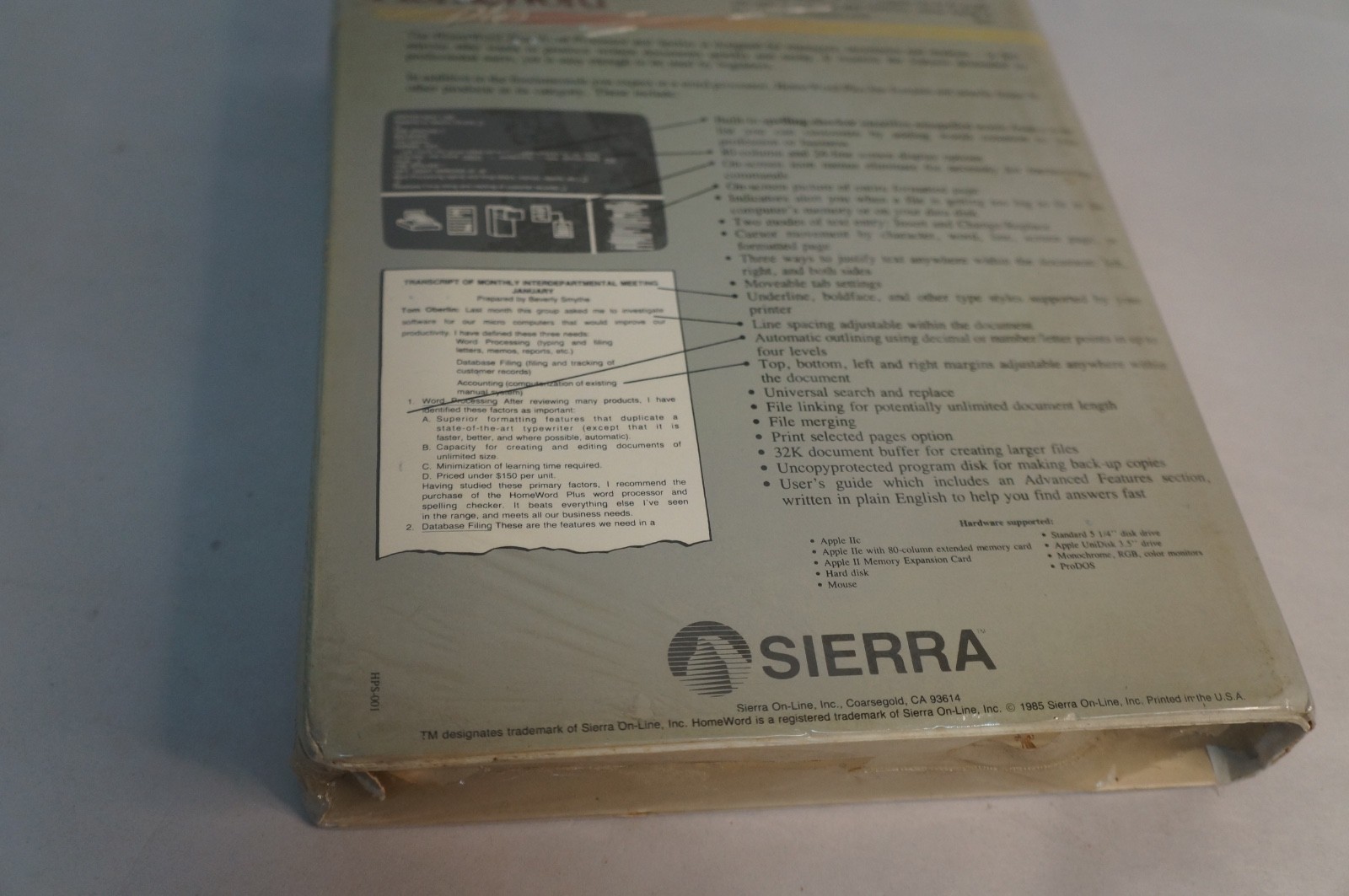 Sierra Homeword Plus 1985 Computer Software Apple IIc, IIe 128K Version SEALED!
