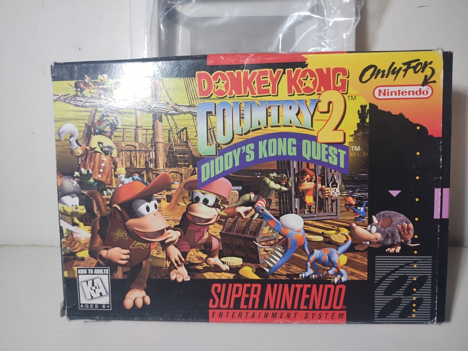Empty Donkey Kong Country 2 Super Nintendo SNES Game Box, Tray & Bag