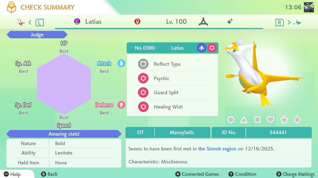 BDSP Caught Legendaries Shiny/Non Shiny, 6IV, Level 100, EVs 6HP 252ATK 252SPE