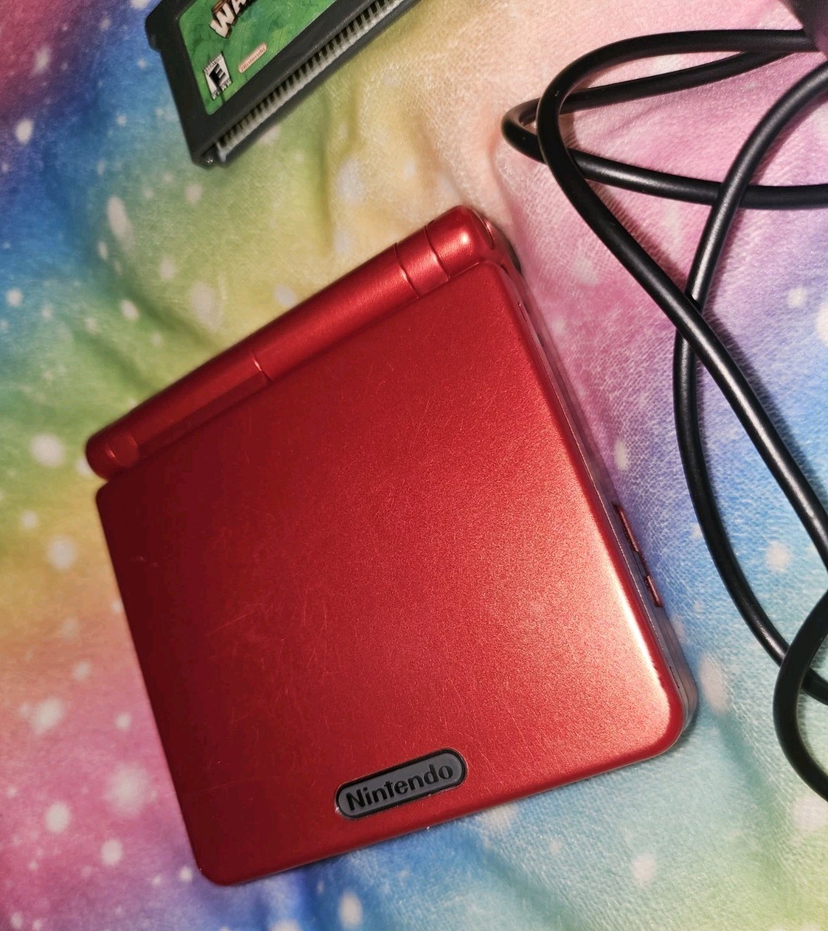 Nintendo Game Boy Advance SP with Charger & 1 Game Warioland 4- Tested Flame Red