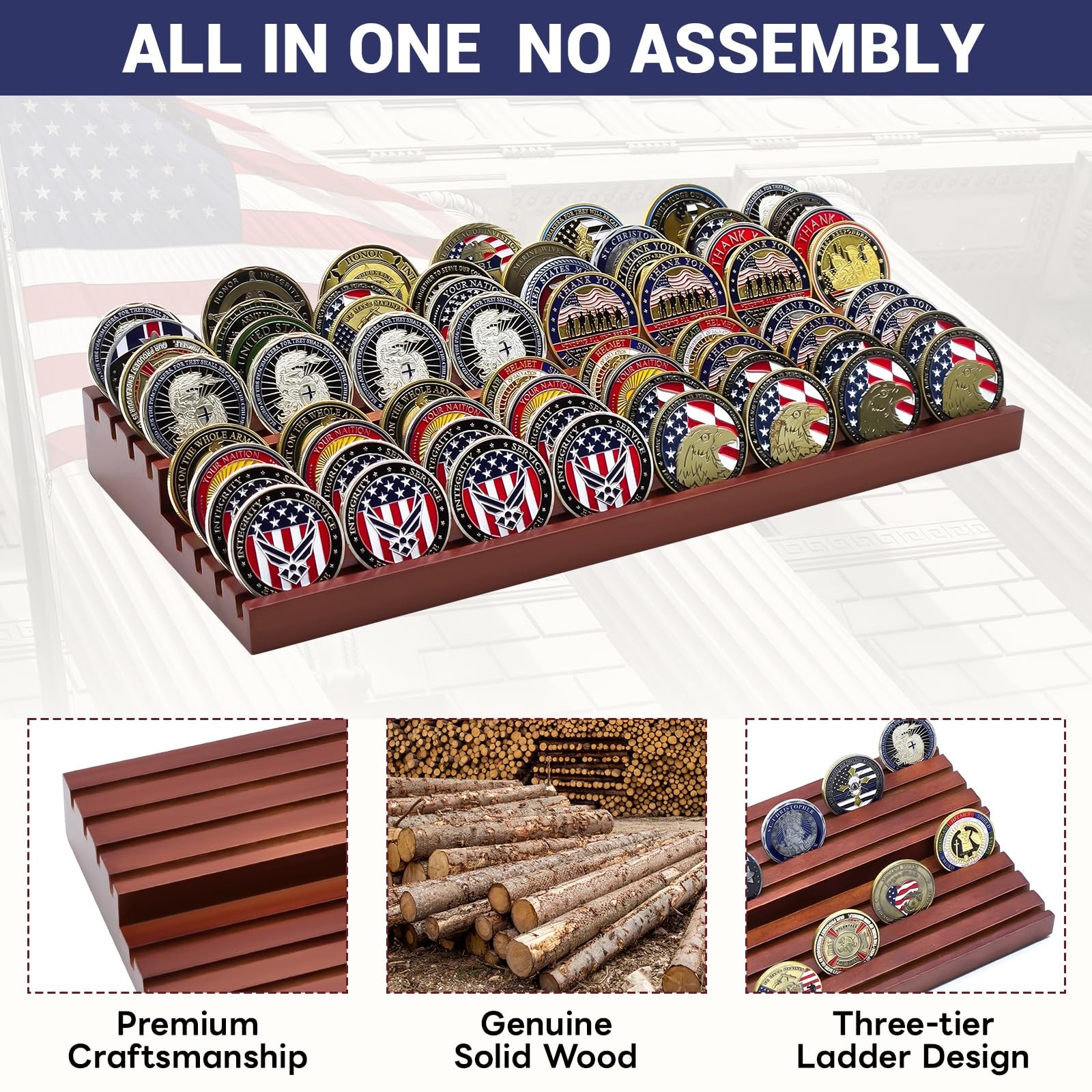 8 Rows Military Challenge Coin Stand Holders Display Case Holds 50-64 Coins