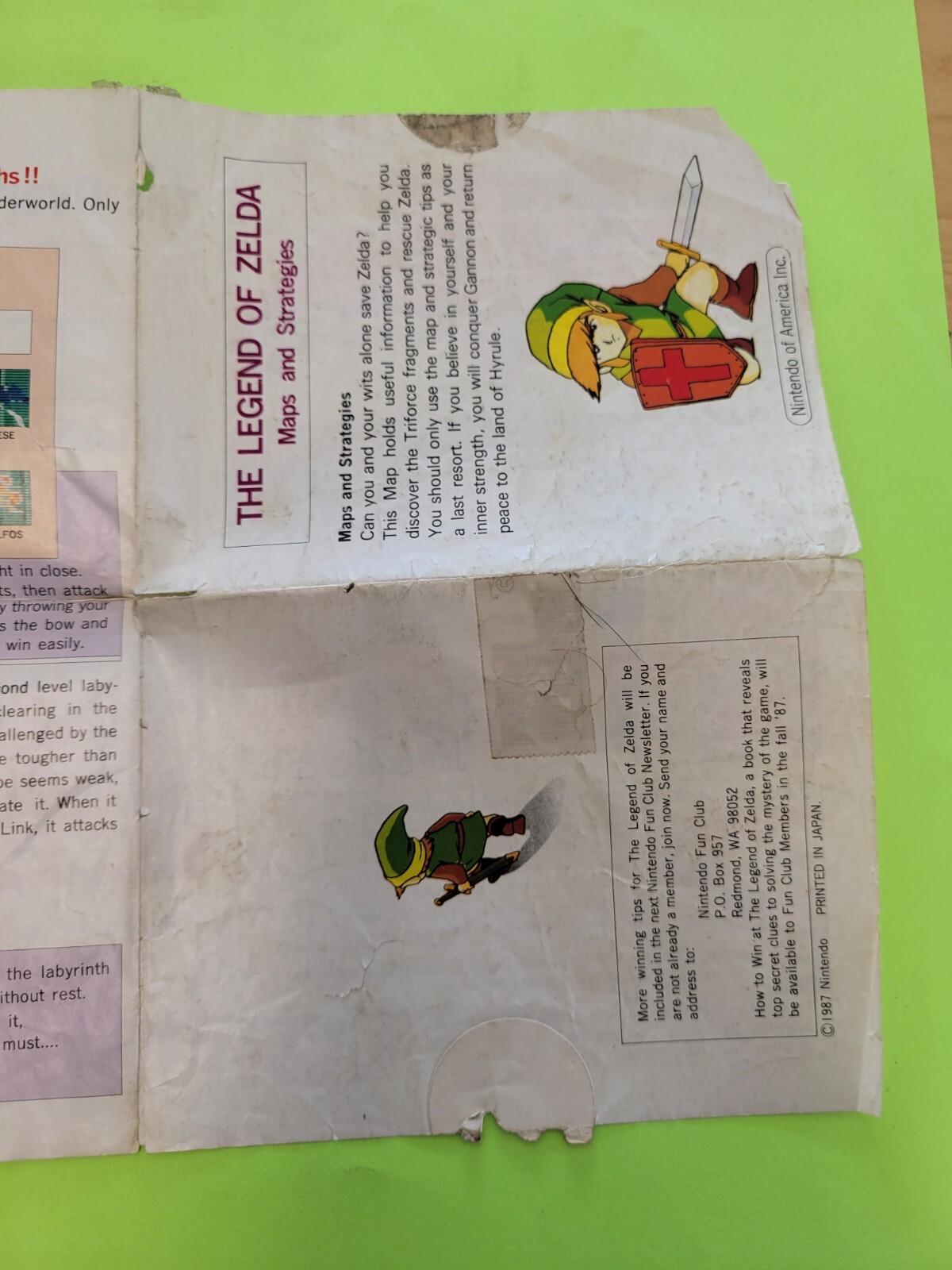 Vtg 1987 LEGEND OF ZELDA Nintendo NES Original Maps & Strategies Fold-Out Insert