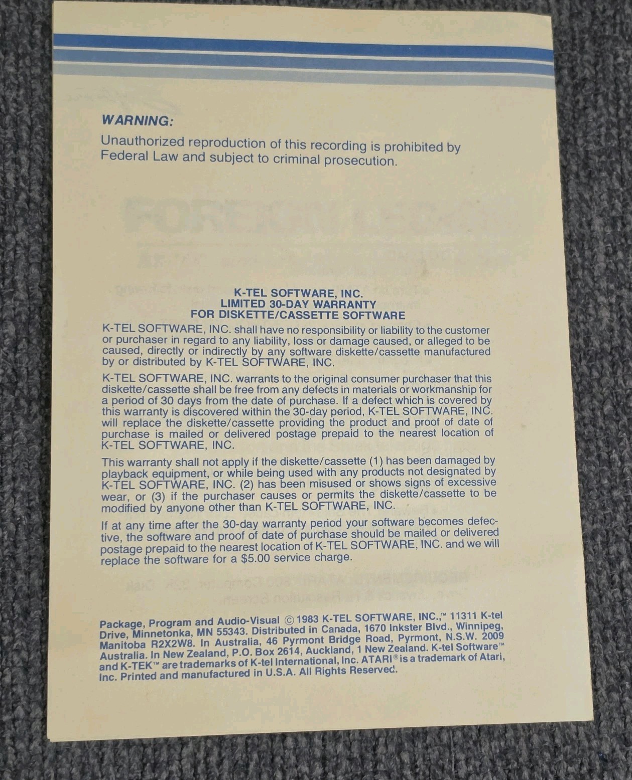 K-Tek Foreign Legion Atari 400 800 1200XL Disk Game Complete In Box TESTED 1983
