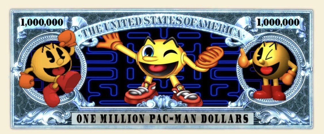 Pack of 5 Pac-Man Arcade Game 1 Million Dollars Collectible Novelty Money